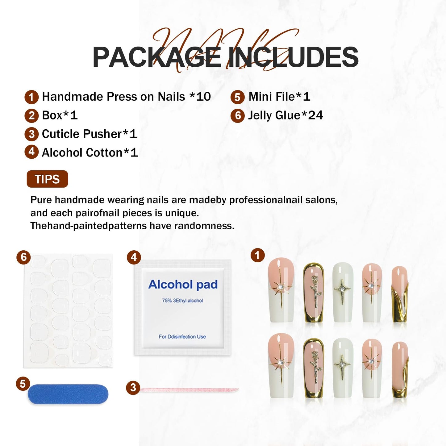 HOMSERA Blue Handmade Long Square Press on Nails XL French Tip Fake Nails with 3D with Cross and Circle Decoration, Reusable Full Cover Acrylic Fake Nails for Women
