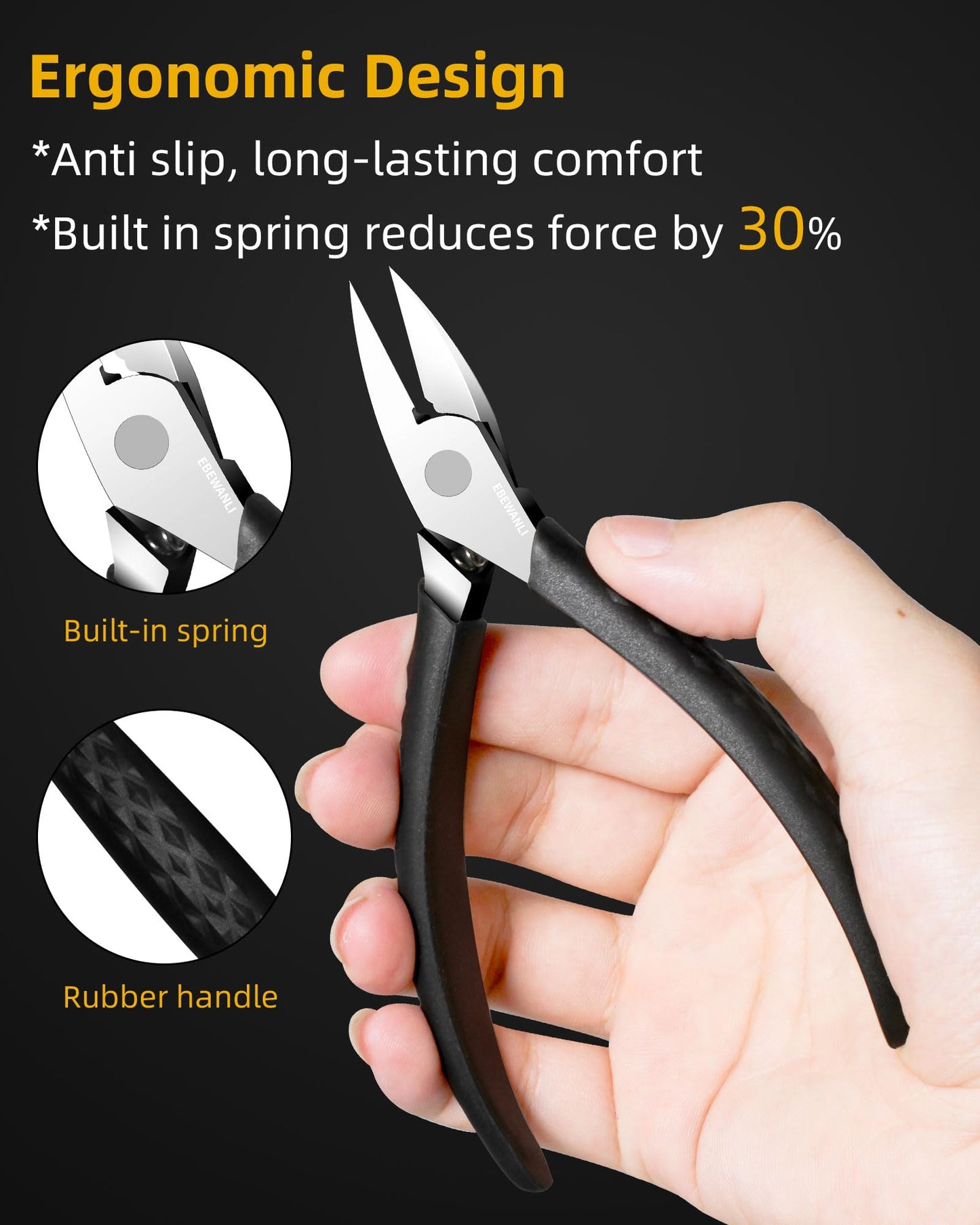 EBEWANLI Straight Nail Clipper, Heavy Duty Straight Toenail Clippers for Thick Toenails or Ingrown, Stainless Steels Toe Nail Nipper Cutter with Non-Slip Handle for Seniors, Men, Women