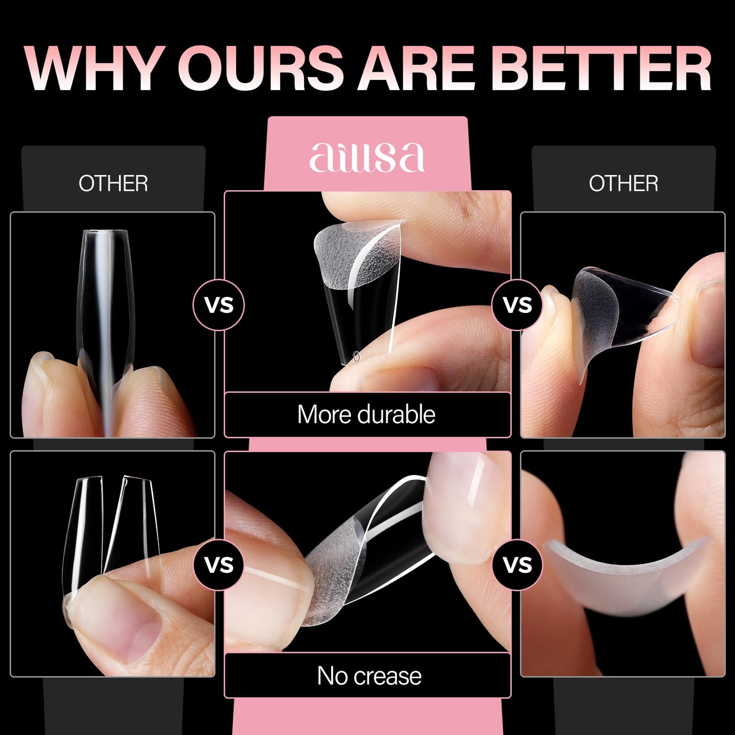 AILLSA Medium Coffin Nail Tips - Full Cover Half Matte Nail Tips 240pcs Pre-filed False Nails Tips, Press on Acrylic Nails for Manicure