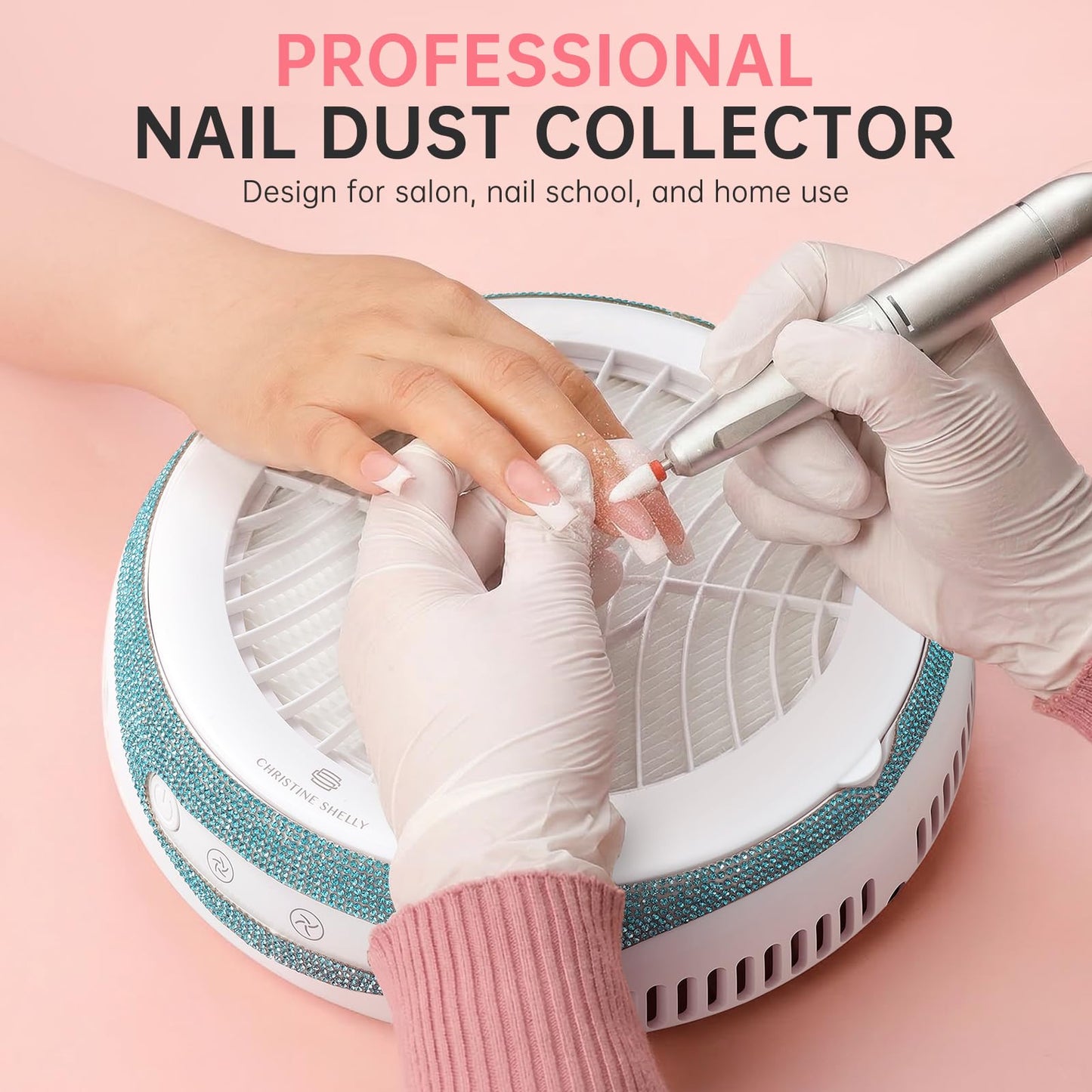 CHRISTINE SHELLY Nail Dust Collector, Cordless Dust Collector Nail Tech, Powerful Vacuum Fan Vent Dust Collector Extractor Dust Suction Machine for Acrylic Nails Polishing, Low Noise, Nail Salon&Home