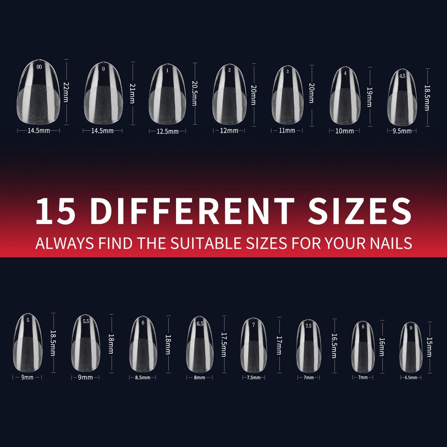 RENBING Gel Nail Tips Short Round,600pcs Fake Nails,15 Sizes Acrylic Nail Tips,Half Matte Press on Nail Tips,Full Cover Clear False Nails Gifts for Women Create Salon Nail Art at Home