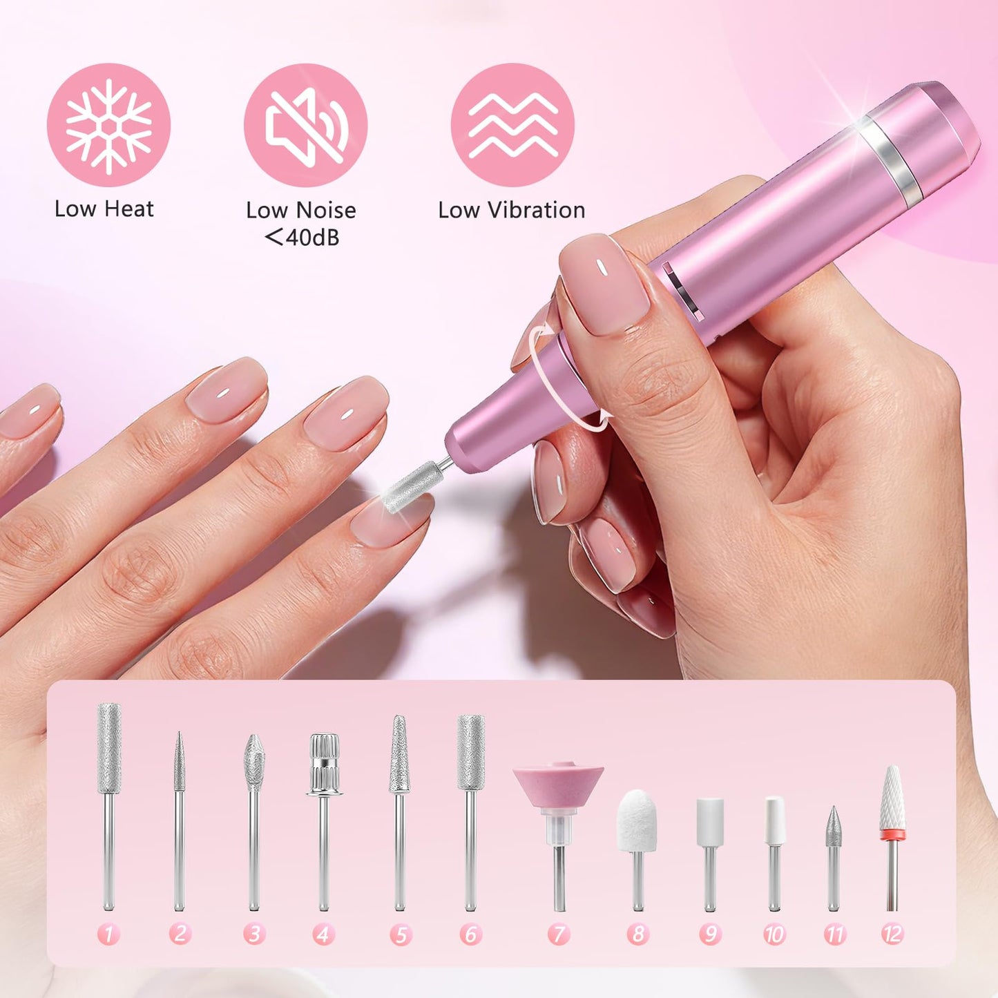 Lucidora Professional 40000RPM Electric Nail Drill – Cordless Rechargeable Nail File with UV Nail Lamp & Max 10H Battery Life | Multifunctional Nail Art Tools Kit for Gel Acrylic Removal & Home Salon