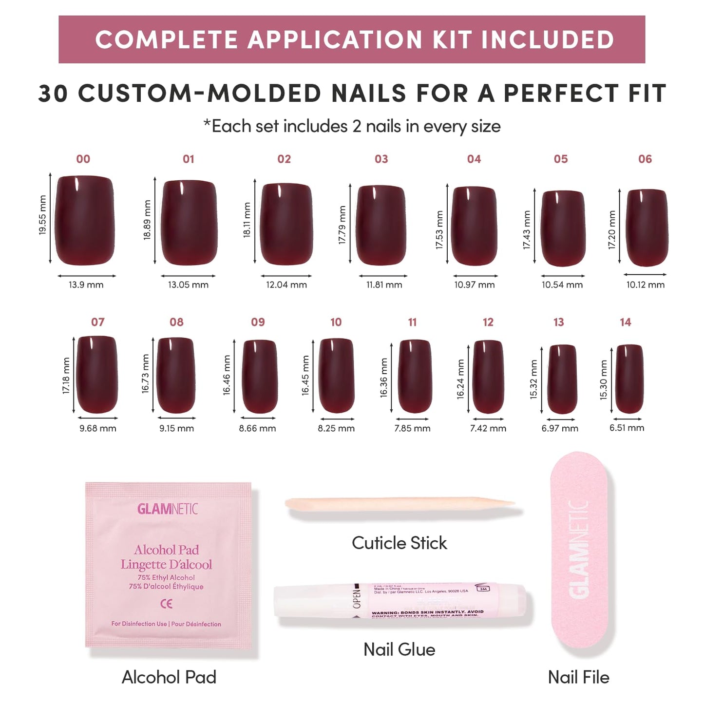 Glamnetic Press-On Nails Bundle - Magnetic Moscow, Burgundy Chrome & Cherry Mocha | Oval Fake Nails with a Cat-Eye Finish | Almond Fake Nails with a Metallic Chrome Finish | Dark Red Mediu