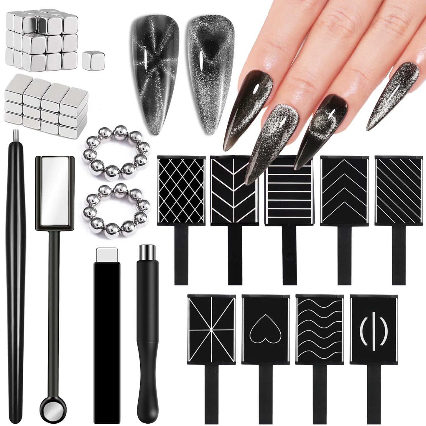 JFIYUOMCI 72Pcs Nail Magnet Tool Set, Cat Eye Gel Nail Polish Magnet Wand, Magnetic Nail Polish, Cat Eye Magnet for Nails, Cat Eye Magnets Tool Nail Design Tools Nail Art Accessories