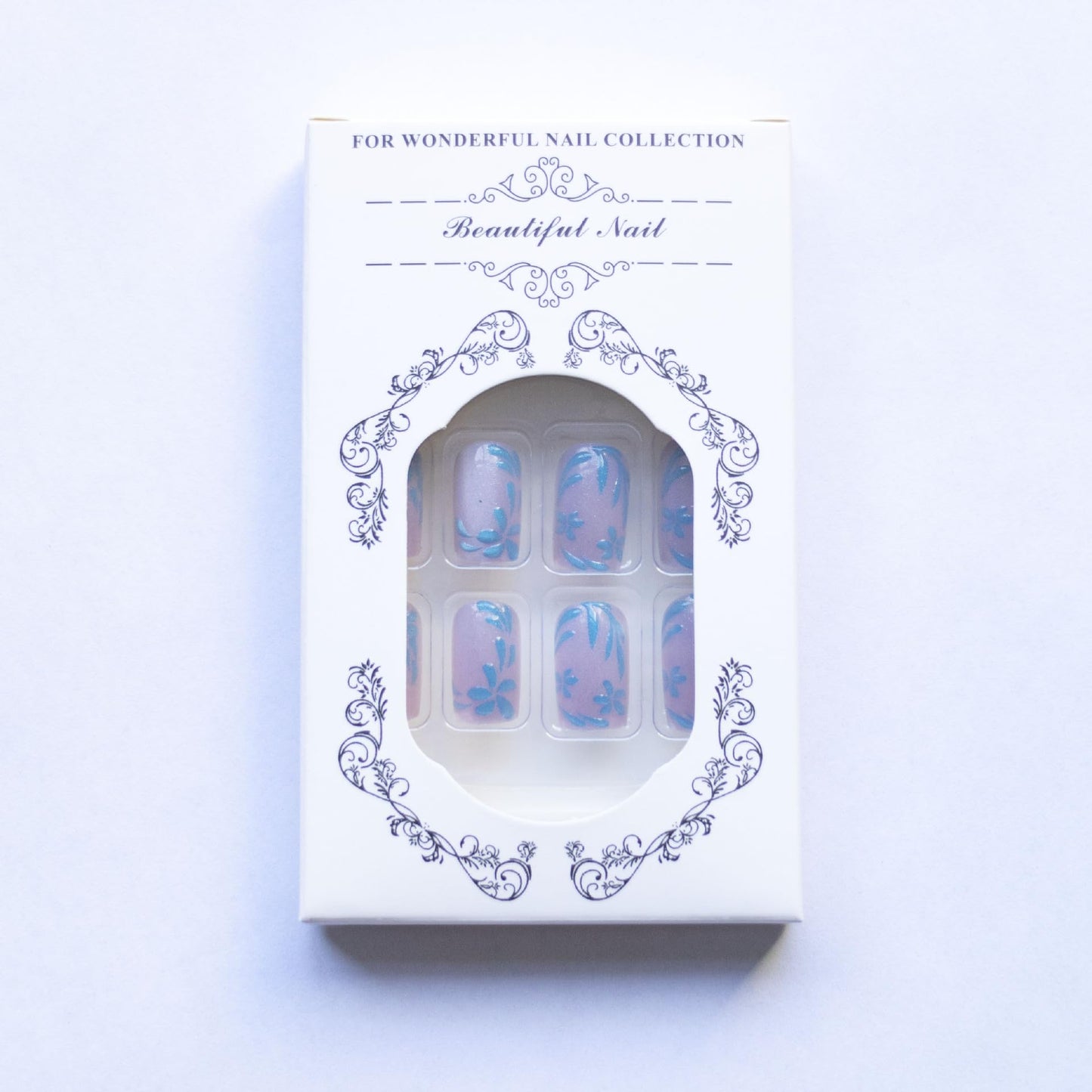 Square Press on Nails Short Cat Eye Fake Nails Blue 3D Flowers Acrylic Nails Glossy Shiny Artificial Nails Purple Leaf False Nails Glitter Glue on Nails for Women Girls Manicure Nails Decoration