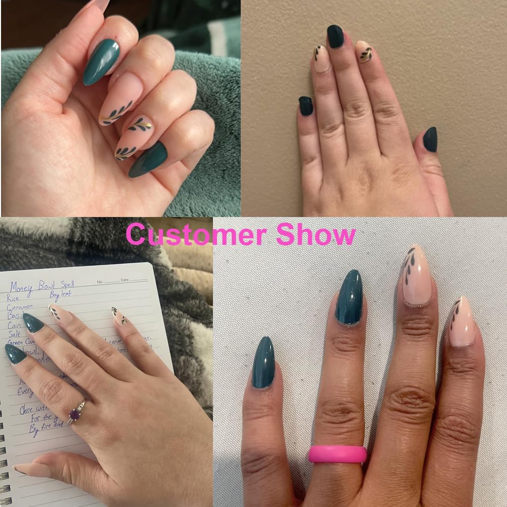 Magrace Press on Nails Medium Almond Fake Nails French Tips False Nails with Designs 24 pcs Stick on Nails for DIY