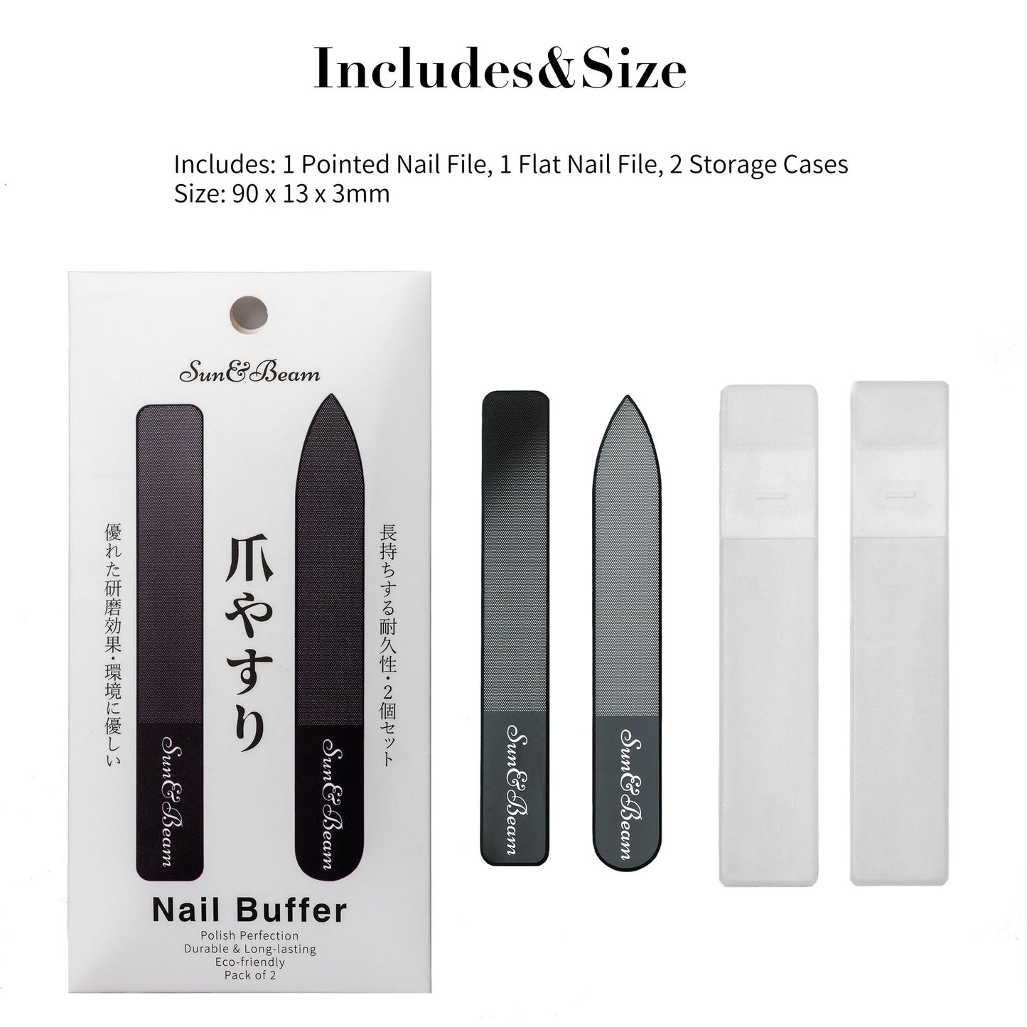 Sun&Beam Nails Glass Nail File Nano Nail Buffers Crystal Shine Polisher Professional Manicure Tools Kit 2Pcs Set