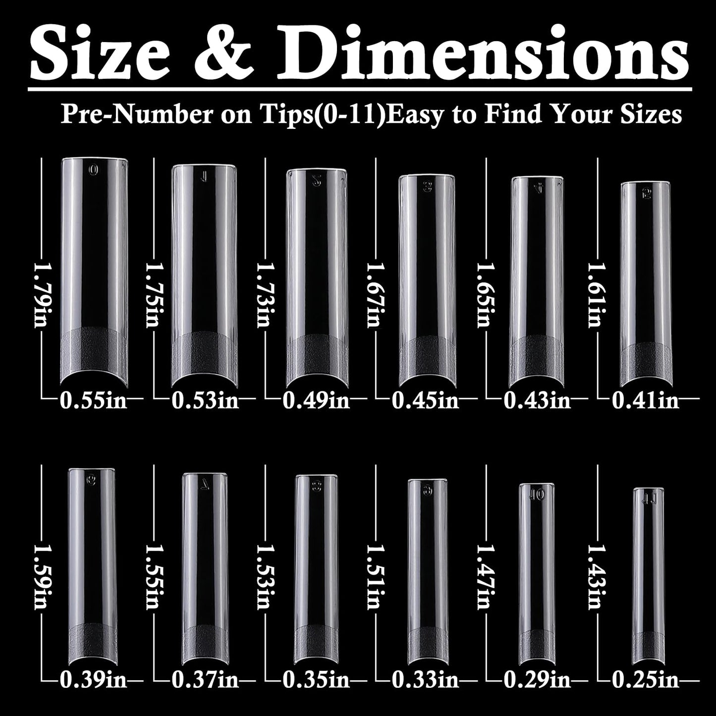 LoveOurHome 240pc XXL Soft Gel Nail Tips Extra Long Clear Fake Nails C Curve Acrylic Nails Half Cover Square Nail Tip Artificial Fingernail False Nails 12 Sizes for Gel Nail Extension