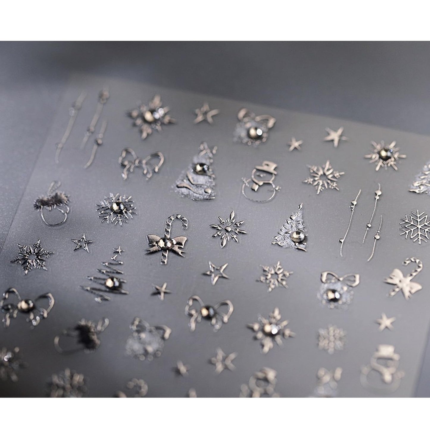 5D Embossed Silver Christmas Nail Stickers for Nail Art Xmas Nail Art Stickers Xmas Tree Nail Decals Self-Adhesive Snowflake Canes Rhinestone Nail Decals for Women Nail Supplies Manicure DIY