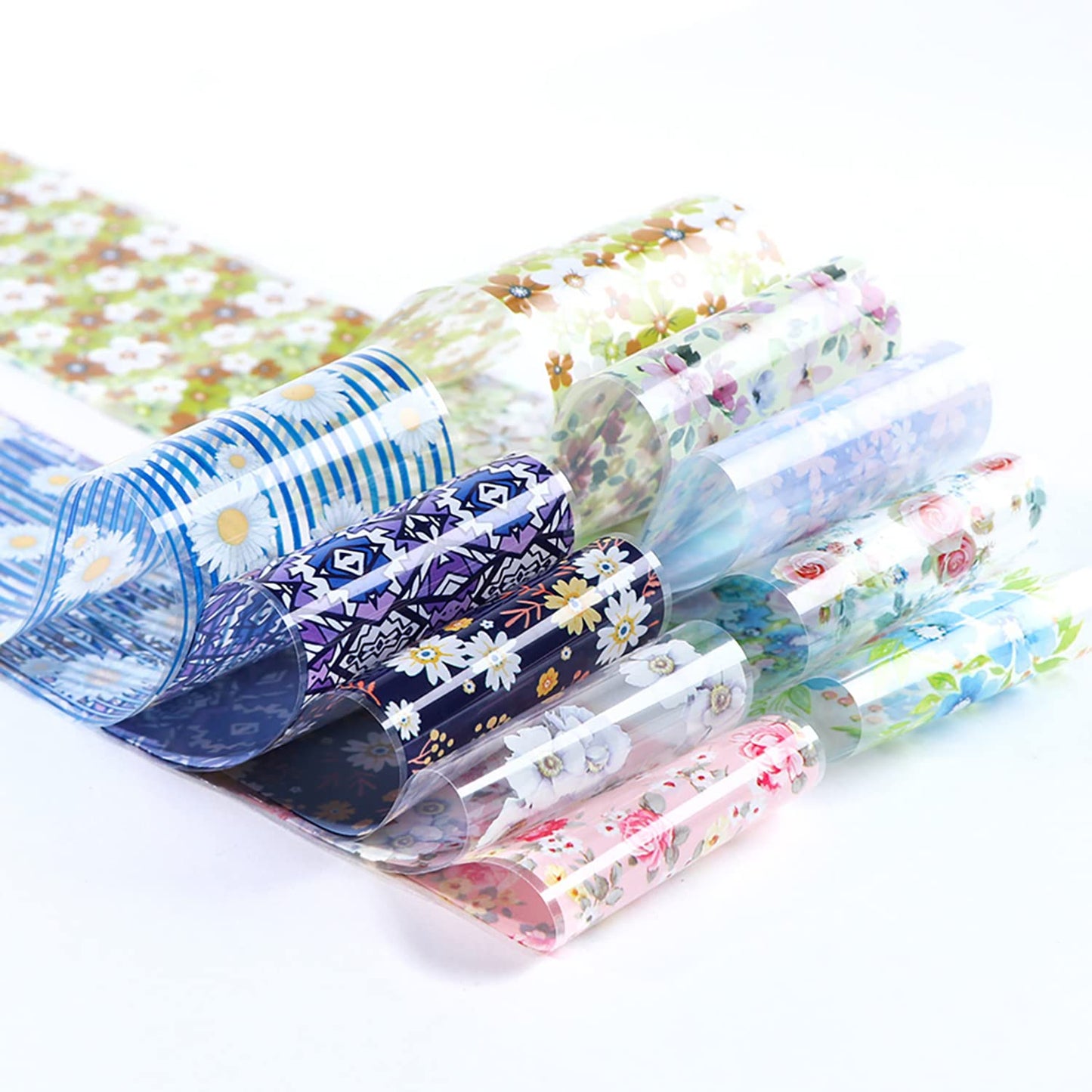 Flowers Nail Foil Transfer Stickers Decals, Flower Nail Transfer Foils Sticker Designs Spring Floral Sky Starry Paper Nail Art Decals Acrylic Nails Supplies for Women Girls Manicure Tips Decorations
