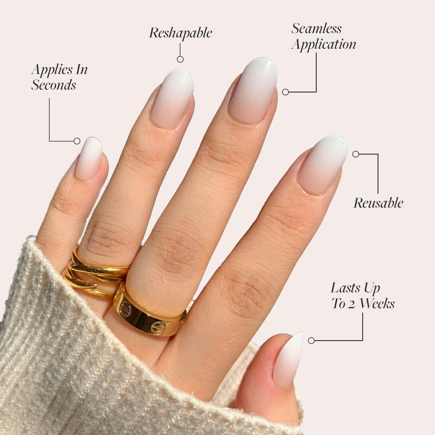 Glamnetic Press-On Nails - Creamer | Super Strong Brush On Glue & Press-On Nail Remover | Neutral Ombre Short Round Nails | 15 Sizes - 30 Nail Kit with Glue and Remover