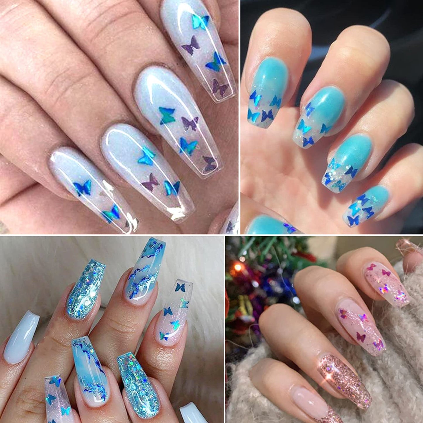 12 Colors Butterfly Nail Art Stickers Butterflies Nail Glitter Sequins 3D Art Accessories Butterfly Shape Flakes Powder Holographic Gold Red Pink Butterflies Sequins Design Acrylic Nails Supply Kit