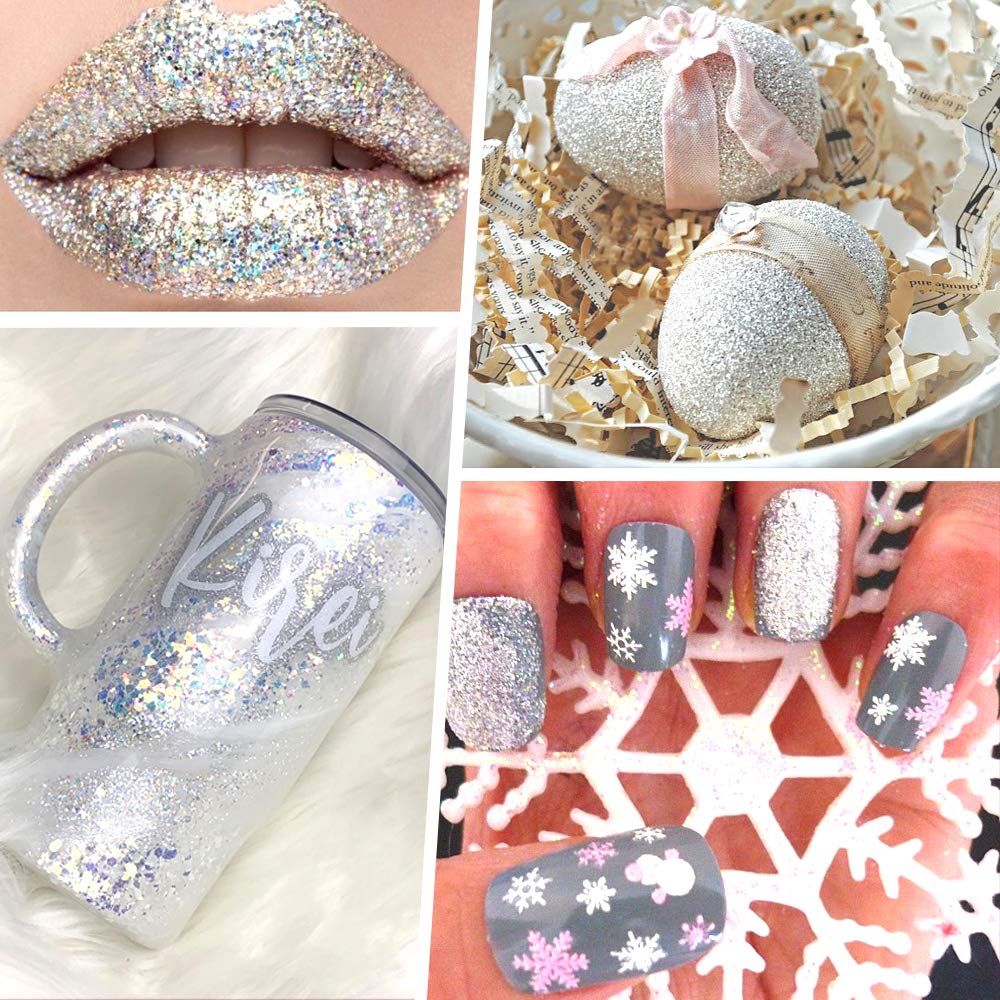 Rainbow Glitter 150g, Iridescent White Glitter Powder for Craft, Nail Art, Festival Decoration and Cosmetic Use