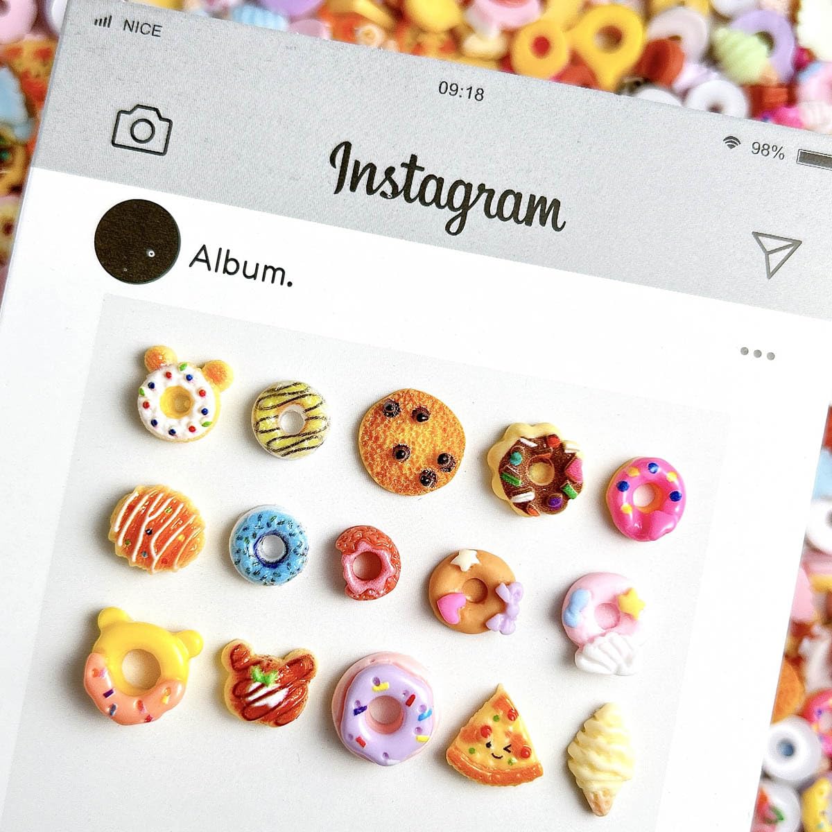 AWDSLUY 50Pcs Colorful Snack Nail Art Charms 3D Resin Food Flatback Nail Charms Donut Nail Supplies Biscuit Bread Ice Cream Pizza Nail Art Rhinestones Mixed-Style Food Toys Nail Art Accessories DIY
