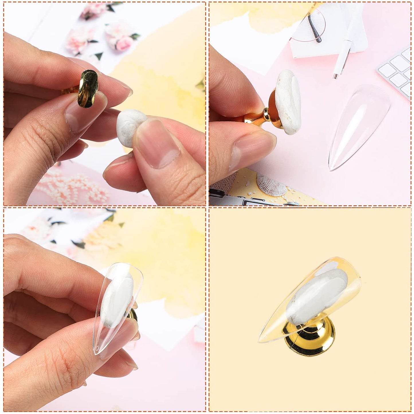 Etercycle Acrylic Nail Display Stand DIY Nail Crystal Holder Magnetic Practice Stands with Reusable Adhesive Putty Clay for False Nail Tip Manicure Tool (2 Gold)