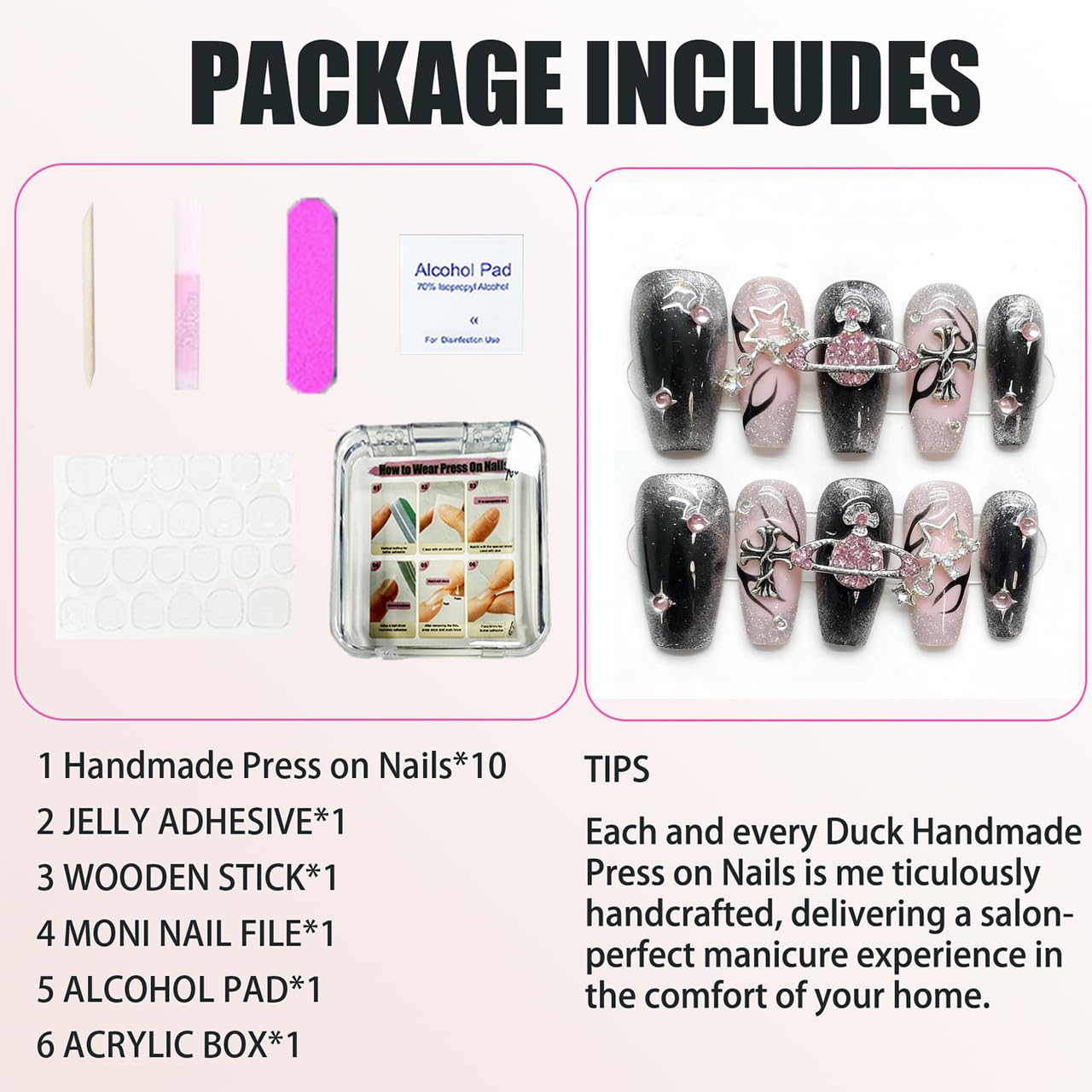 Handmade Press on Nails Square Spice Girl Series AFusion of Sparkling Pink Diamond Surround Planet and Flame Cat Eye Design Acrylic Nails Press on Handmade Nails Punk Press on Nails(S)