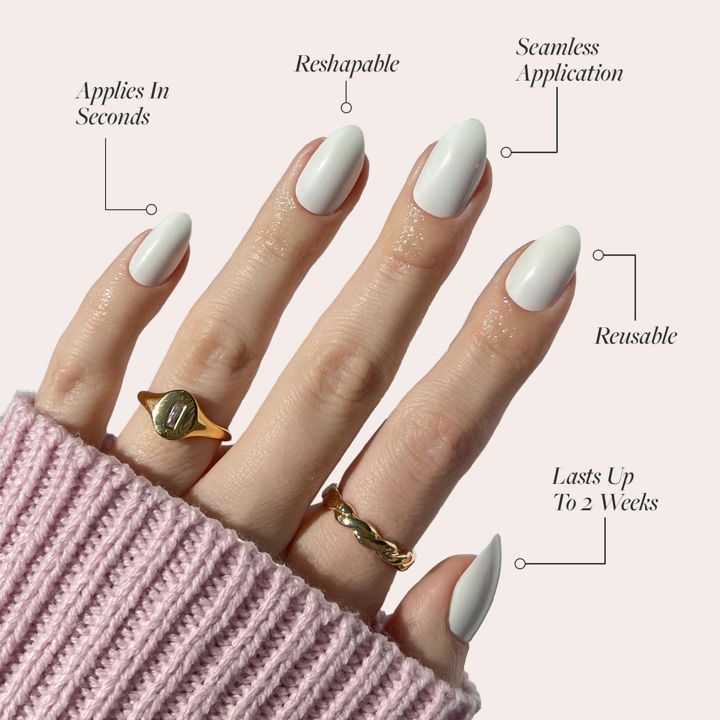 Glamnetic Press On Nails - Angel | Opaque White Short Almond Fake Nails, Salon Quality | 12 Sizes - 24 Nail Kit