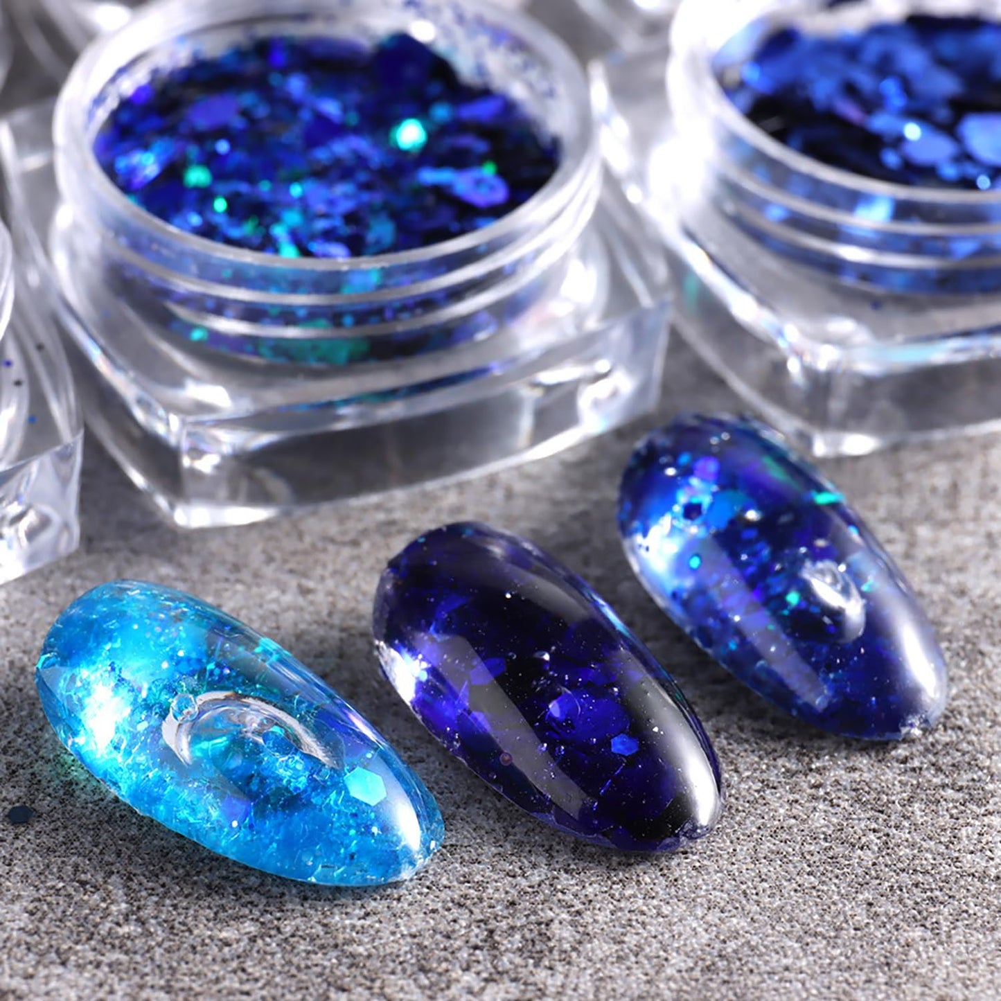 Christmas Dark Blue Snowflake Nail Art Glitter Flakes, Mixed Blue Manicure Fine Gitte Powder, Butterfly Nail Art Sequins Supplies for Women Manicure Charms Decorations, DIY Sparkly False Nails Crafts