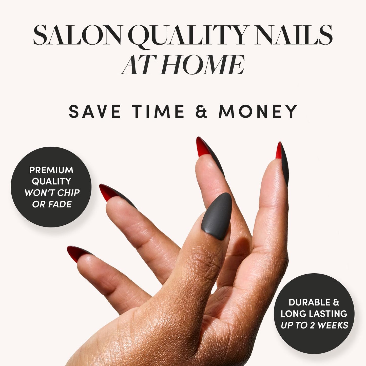 Glamnetic Press-On Nails Bundle - Red Bottom, Fall Mauve & Goal Digger | Red Accent Dual Side Medium Almond Fake Nails | Natural Short Round False Nails with Gold Foil | Muted Blush Mauve Short Oval F
