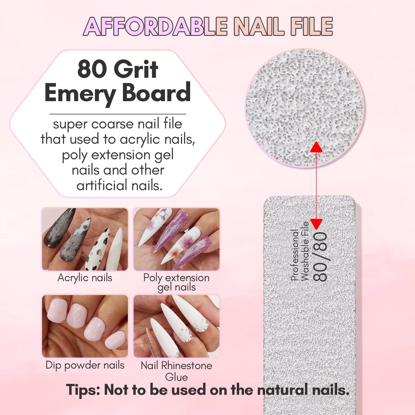 Makartt Nail File and Buffer, Pink Basic Nail Prep Kit with Cuticle Trimmer Bundle with Nail File 80 80 Grit Emery Boards for Nails 10pcs Nail Files for Acrylic Nails
