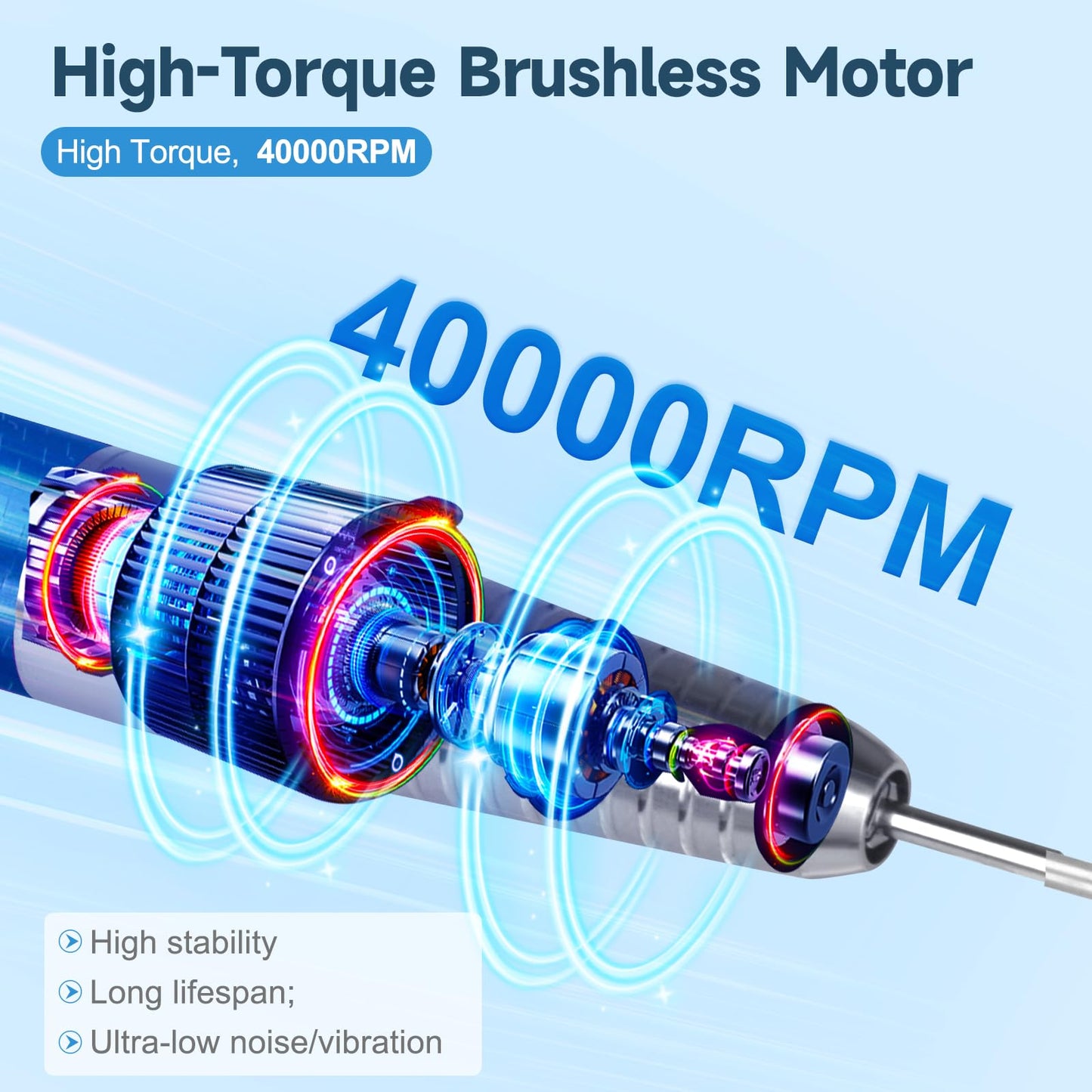 Professional Brushless Nail Drill, AZ GOGO 85W Cordless Electric Nail File 40000RPM Rechargeable Portable Nail Drill Machine for Gel/Acrylic Nails Salon Level (Blue)