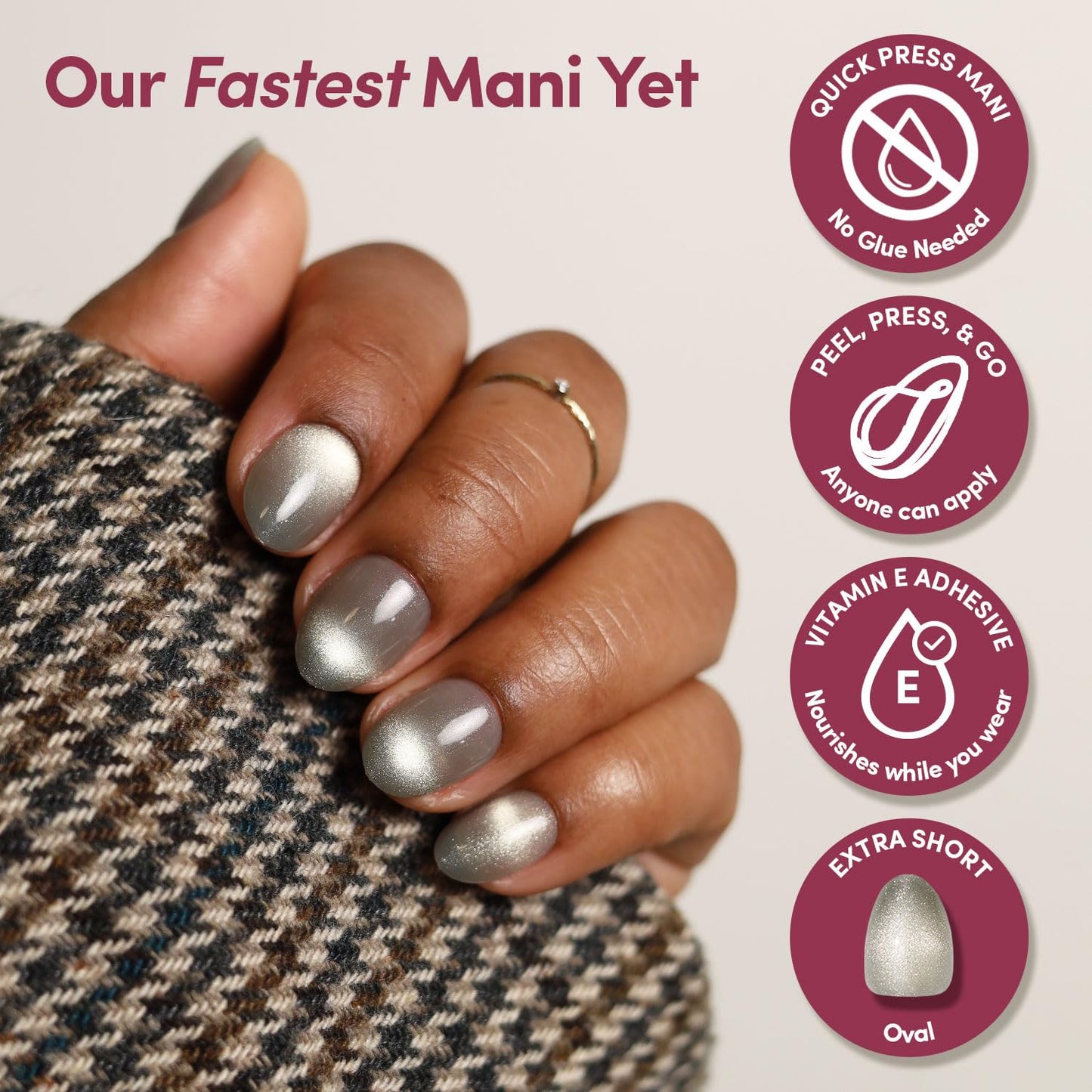 Glamnetic Quick Press Mani Bundle - No Glue Press On Nails, Just Peel and Stick | Nude Glazed, Sparkly Moss & Ocean Prism | Mess Free Salon Quality Stick On Nails | Oval & Almond Extra Short Nails