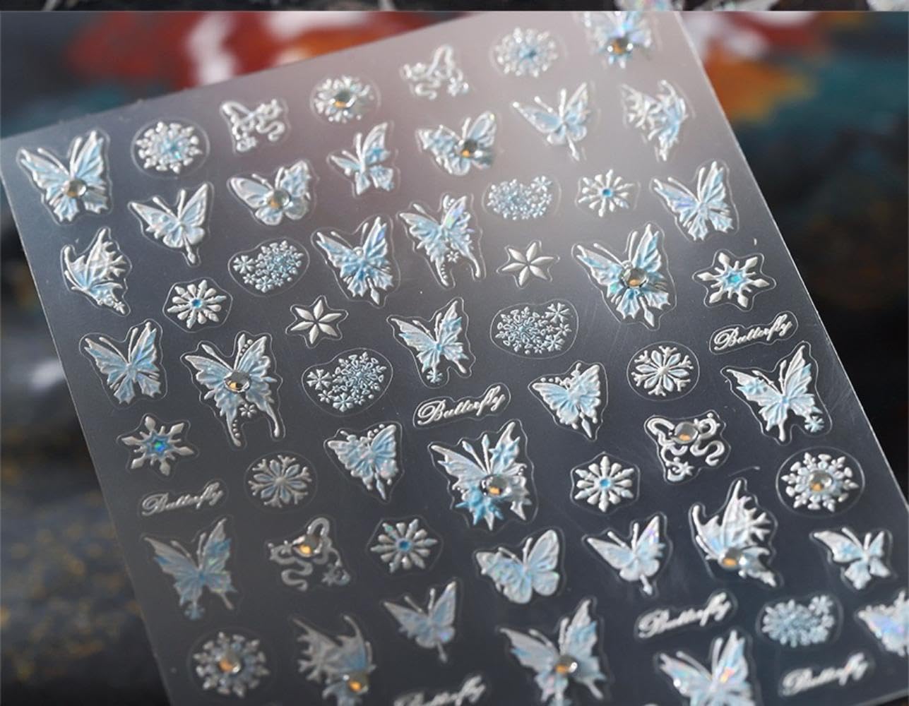 5D Embossed Butterfly Nail Stickers Laser Butterflies Nail Art Stickers Rhinestone Nail Decals Self-Adhesive Spring Sticker Summer Nails Supplies for Women Girls DIY Manicure
