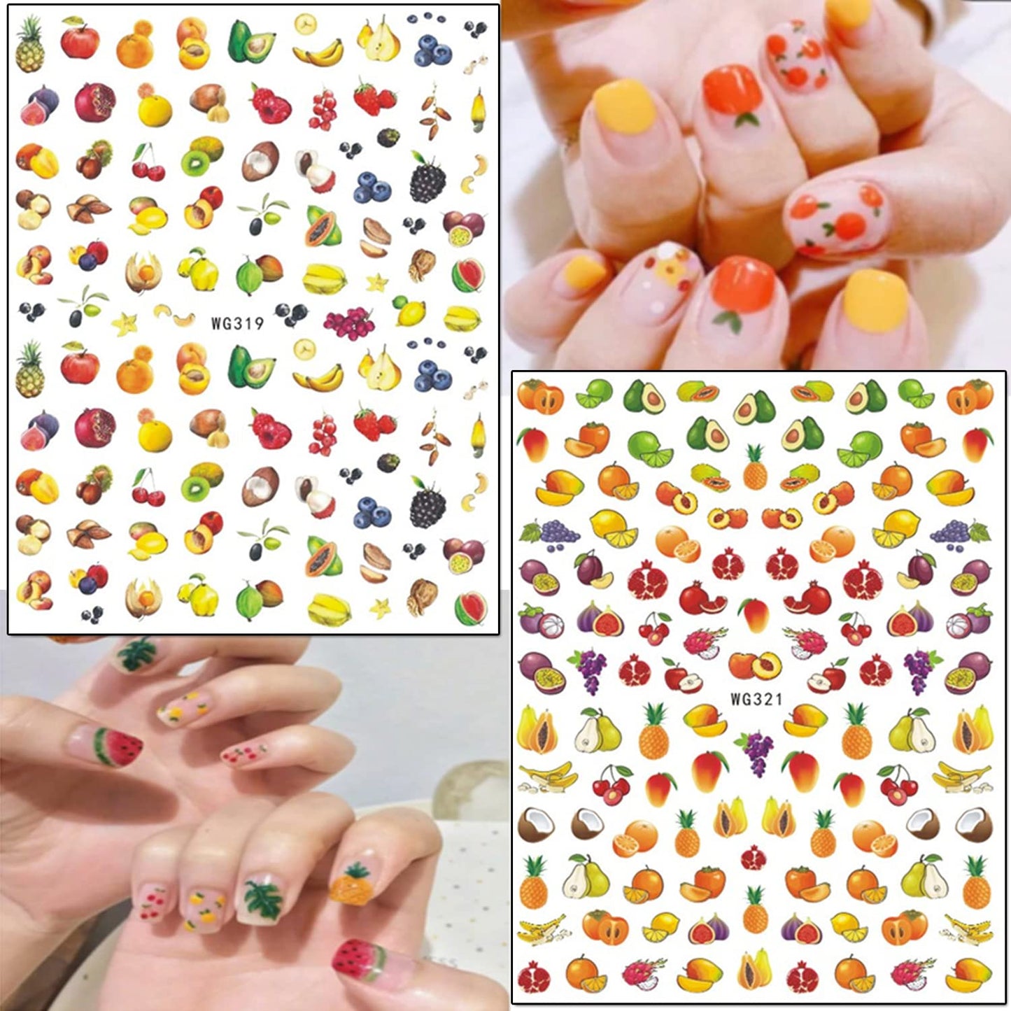 Fruits Nail Art Stickers, Holographic 3D Self-Adhesive Nail Sticker Design, Mixed Cherry Watermelon Strawberry Lemon Nail Decals Supplies for Women Girls Manicure Charms Decorations DIY Transfer Decal