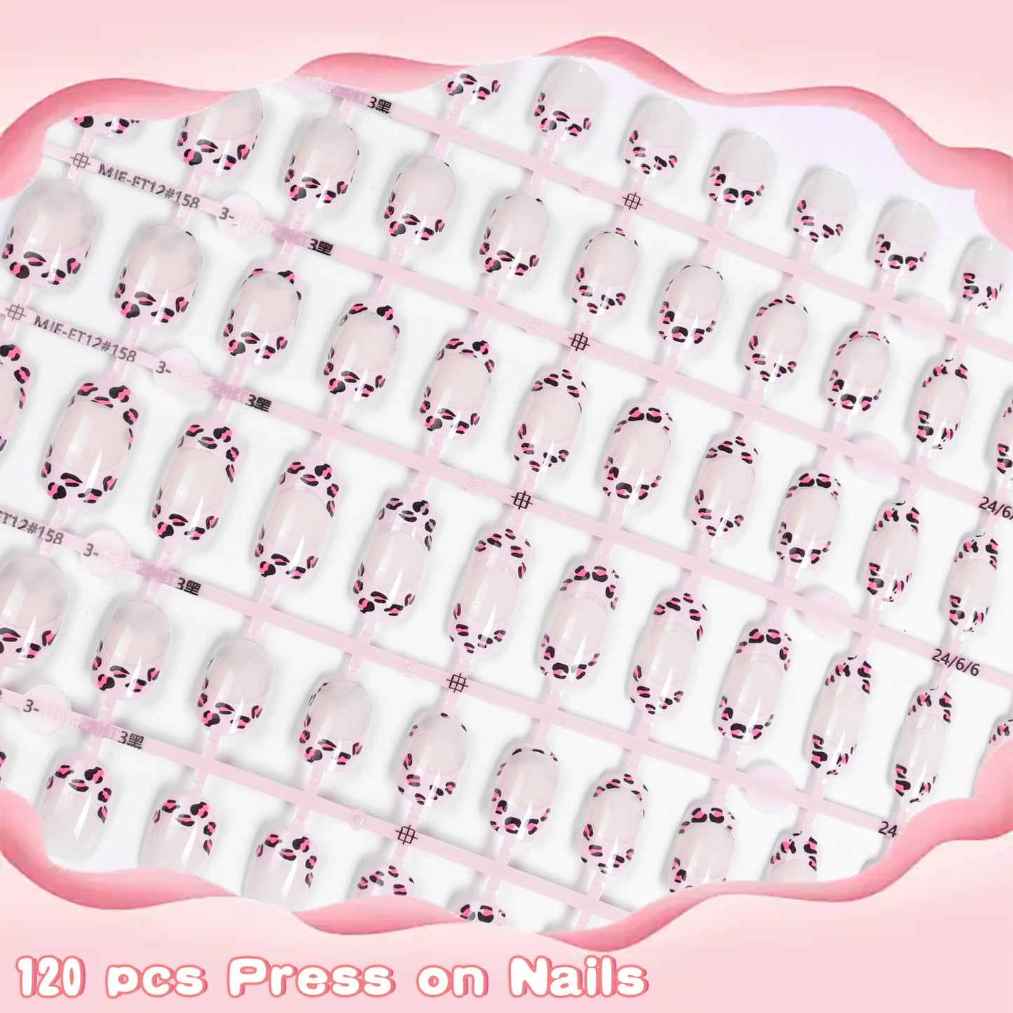 SIUSIO 120pcs 5 Pack Children Acrylic Fake Nails Press on Full Cover Short False Nail Art Kits Set Surprise Gift for Kids Little Girls Women - Pink Leopard