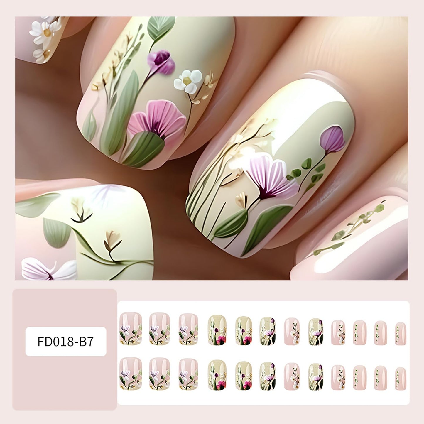 FIEONCIY Press on Nails Short Square Shaped Glossy Full Cover Square French False Nails with Designs Artificial Short Square Fake Nails with Charms Glue Stick ons Fingernails for Women Girls(FD018)