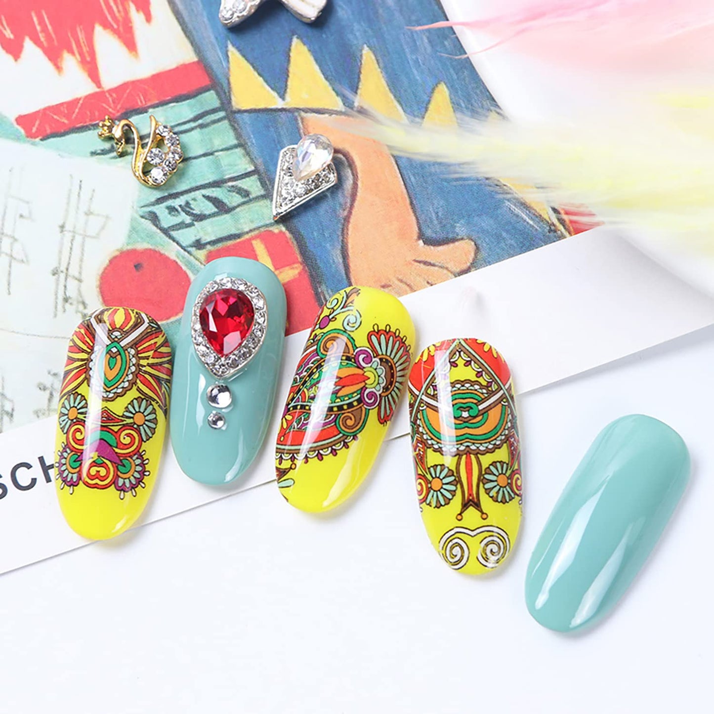 Holographic Nail Foil Transfer Stickers - Colorful Geometry Flowers & Acrylic Nails Decals for Women & Men Manicure