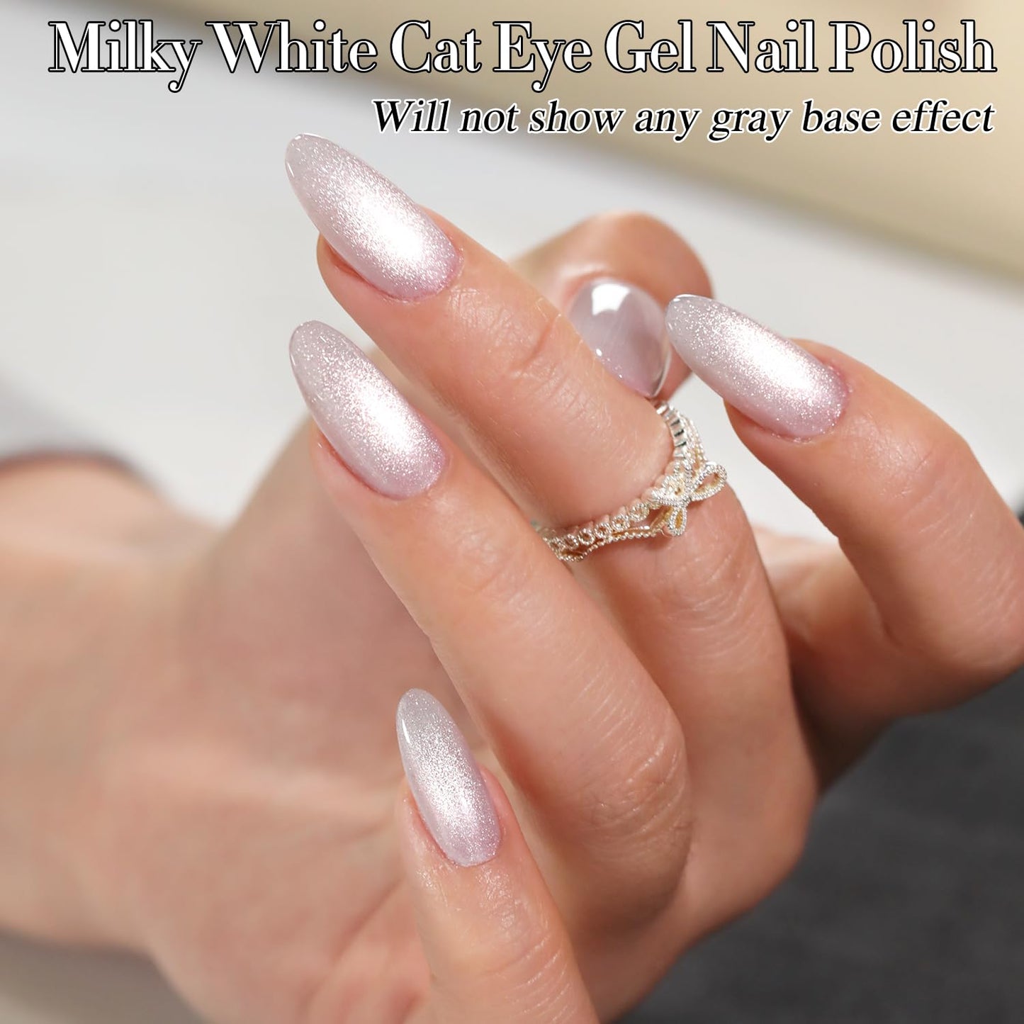 Double Rhythm Jelly Glass Cat Eye Gel Polish with Magnet 15ML Holographic Glitter Shimmer Translucent Sheer Color Magnetic Nail Polish Salon DIY at Home (Milky White Silver-MC1302)