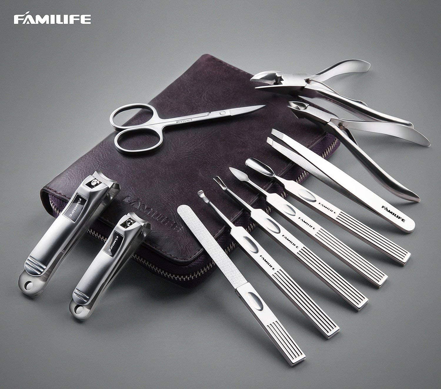 FAMILIFE F03 Manicure Set, Pedicure Kit Nail Clipper Set 13pcs Professional Men Grooming Kit Stainless Steel Portable and Manicure Set, FAMILIFE Nail Clippers Set Professional Manicure Kit 11 in 1
