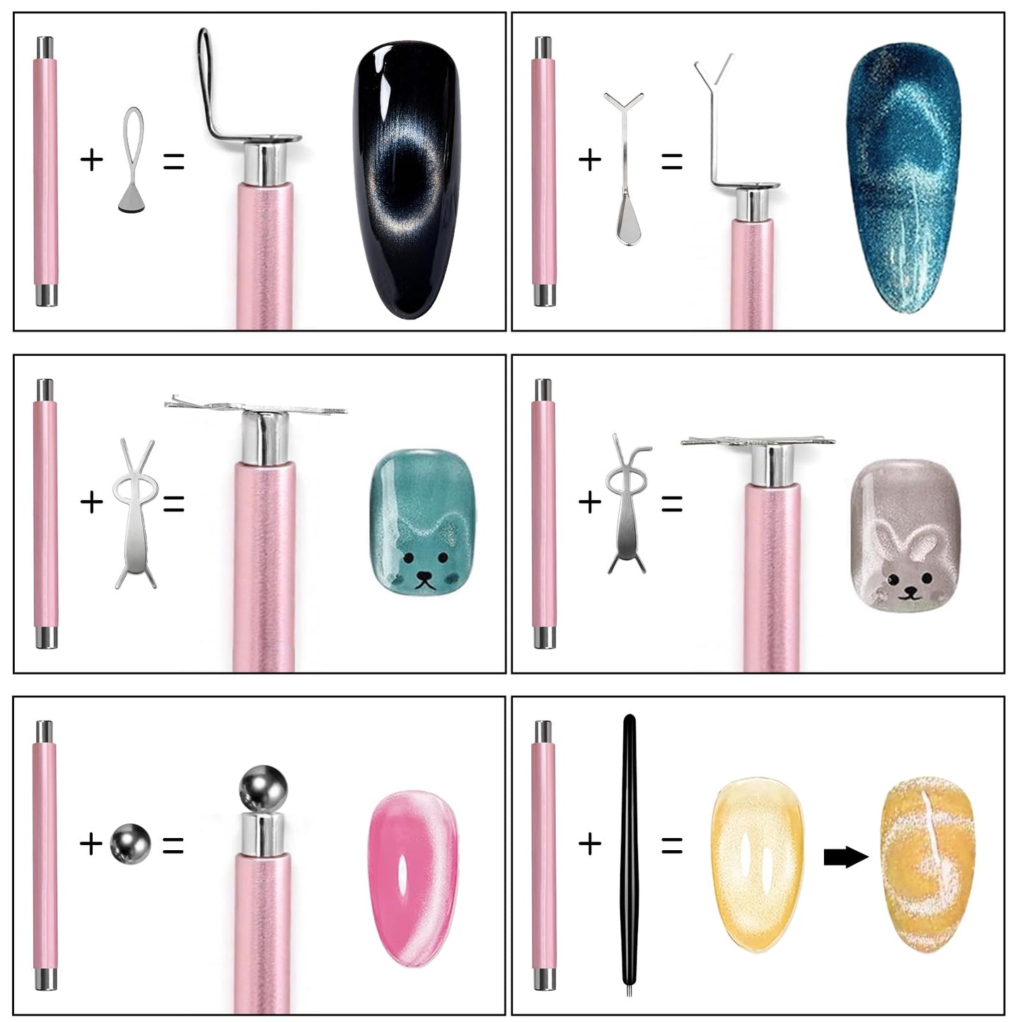 DANNEASY 12PCS Cat Eye Nail Magnet Set, Cat Eye Gel Nail Polsih Magnet Tool with Magnet Beads and Nail Magnets Guides,Flower Design Nail Magnetic Pen, Heart Cat Eye Magnet for Nail Art DIY (Pink)