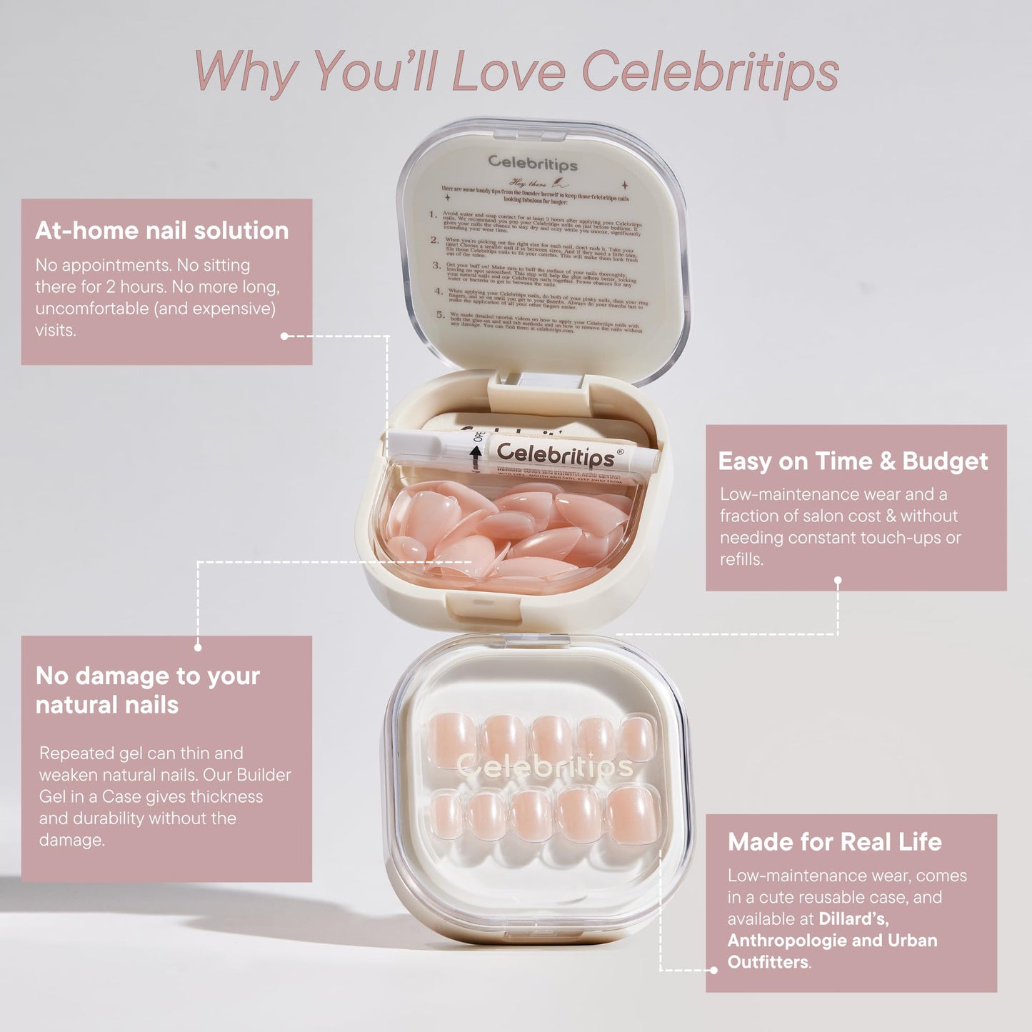 Celebritips Press On Nails - Salon U-ltimate™ | Sheer Milk, Extra Short Round Nails, Reusable | 16 sizes - 32 Nails Kit with Glue and Sticky Tabs