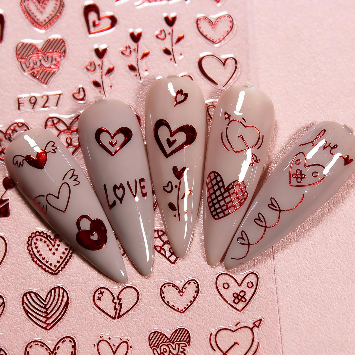 4 Sheets Valentines Nail Art Stickers Romantic Love Heart Nail Decals Glitter Laser Red Design Nail Stickers 3D Self-Adhesive Valentine's Holiday Nail Art Supplies for Women DIY Manicure Decoration