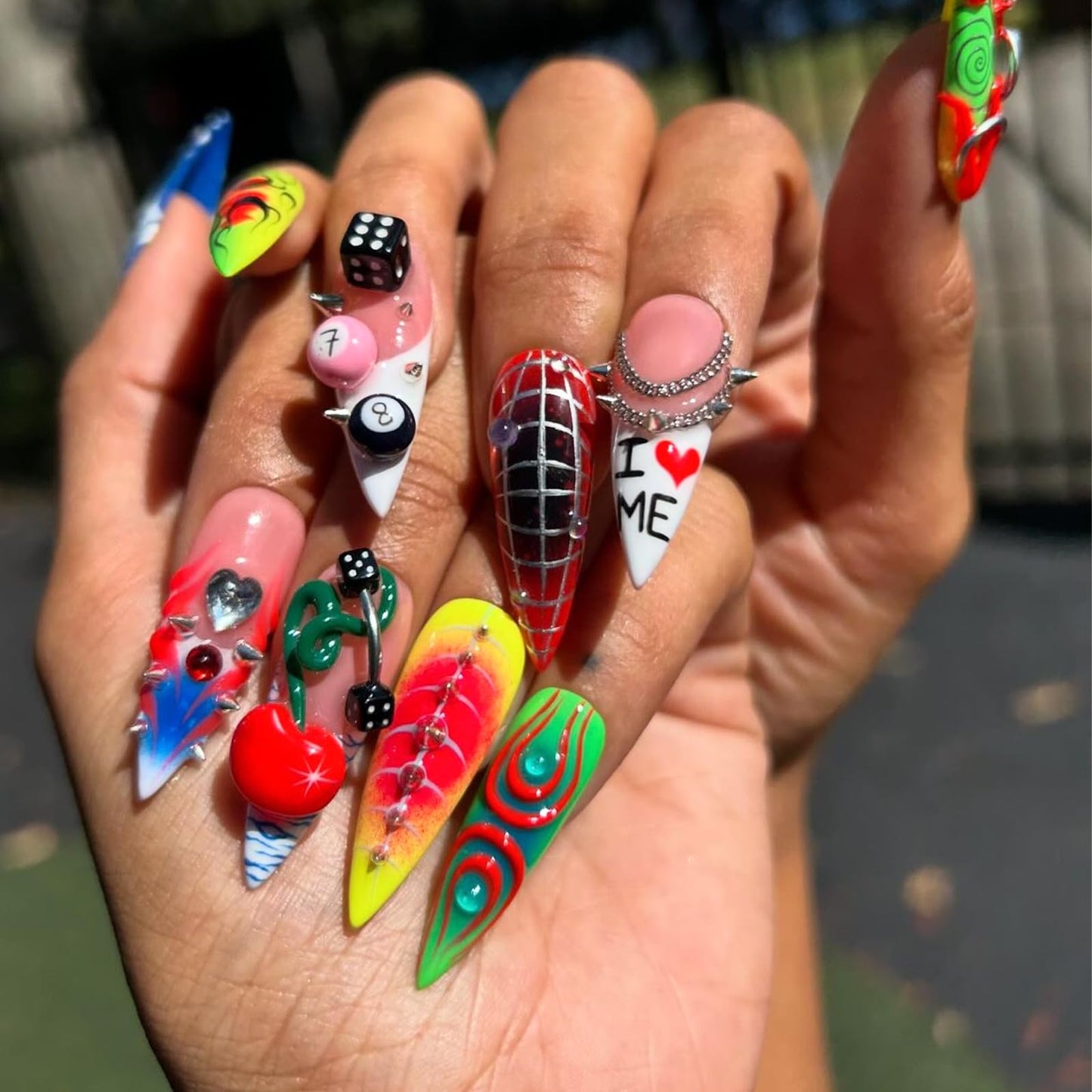BBATT-HAPPY 197PCS Nail Charms for Acrylic Nails，Monster Eye Pill Puncture Dice Billiards Cone Pin Door Handle Mechanical Parts Nail Decorations ，Nail Accessories for Nail Art Supplies Manicure DIY
