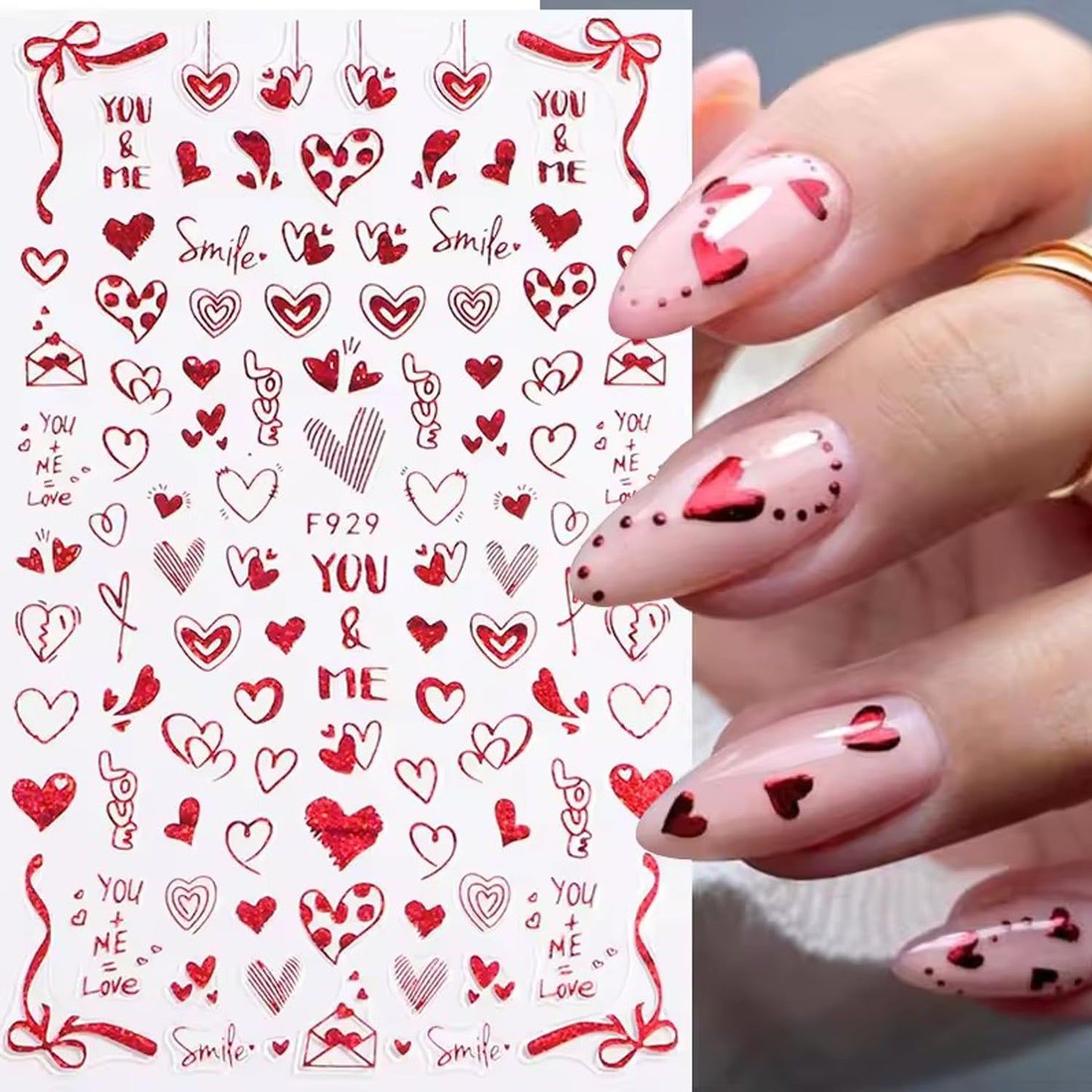 4Pcs Red Valentine's Day Nail Art Stickers - Love Heart Nail Decals, 3D Self-Adhesive Laser Red Hollow Hearts Glitter Designs for DIY 3D Nail Supplies Decoration Romantic DIY Manicure Accessories