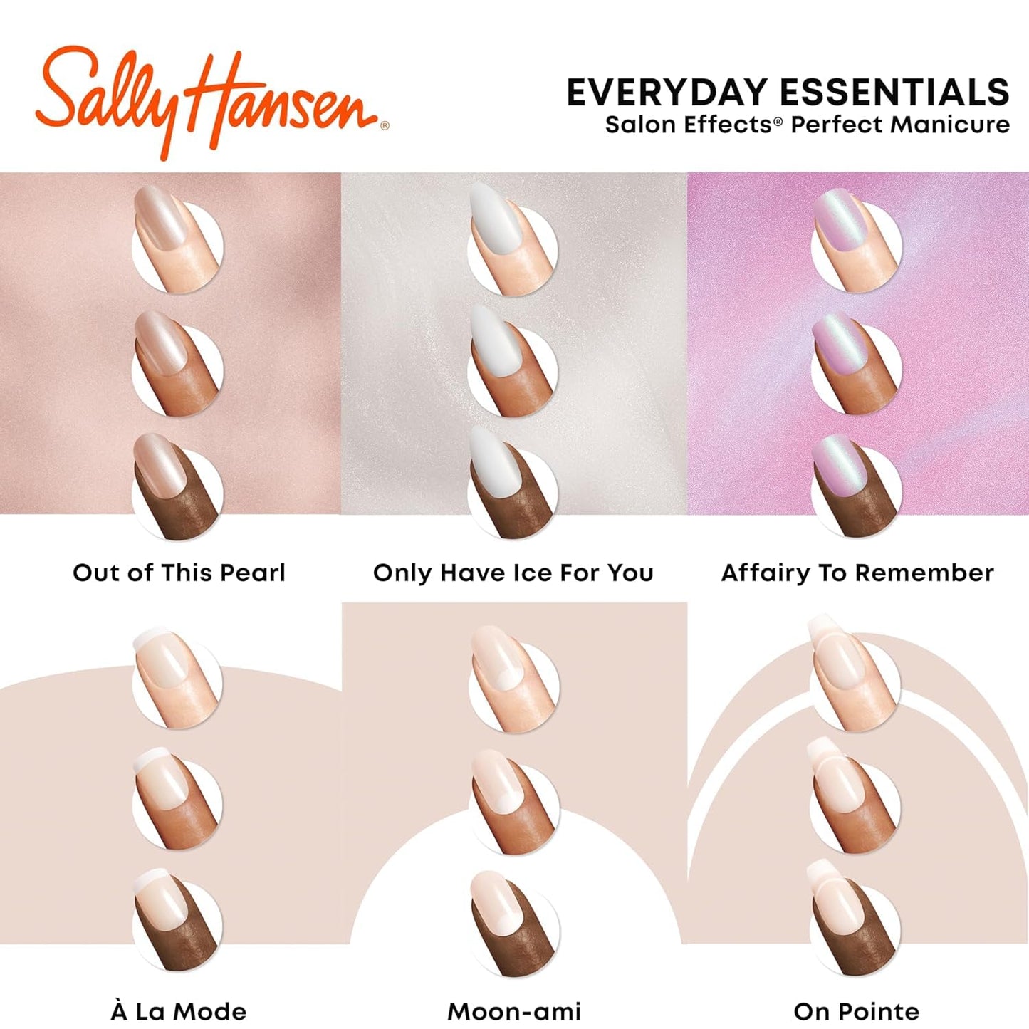 Sally Hansen Salon Effects® Perfect Manicure, Moon-Ami, Press On Nails, Oval Shaped, Non-Damaging Adhesive Tabs, File, and Alcohol Pad Included (Pack of 2)