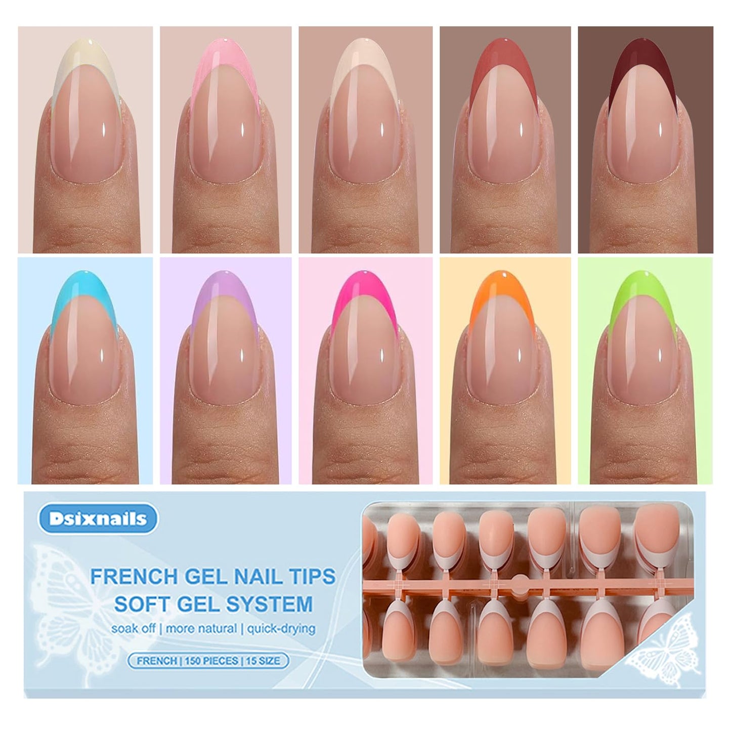 300Pcs Alomod French Tip Press on Nails, Short Soft Gel Nail Tips in 15Sizes, 3 in 1 Pre-lasting Acrylic Fake Nails, No Need to File False Nail Tips Extension for Women Nails Art DIY