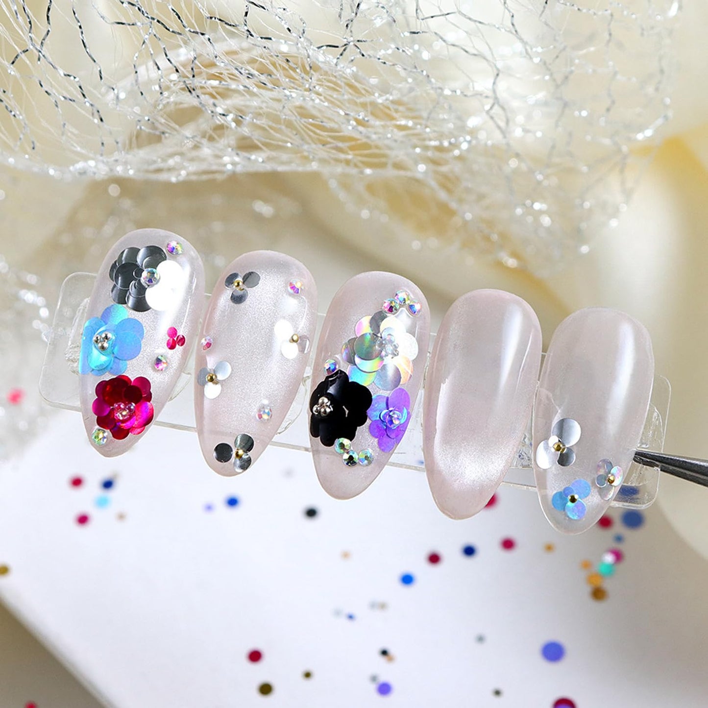 12 Grids Polka Dot Round Sequins Mixed with Colorful Nail Art Glitter Kit - Colorful Round Nail Art Flake Nail Paillette Mixed Rounds Thin Dot Y2K Shiny 3D Nail Stickers for Women DIY Manicure