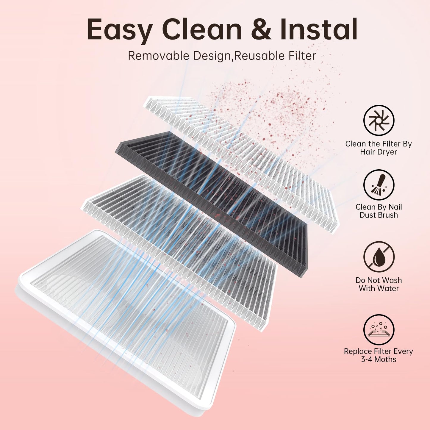 CHRISTINE SHELLY Cordless Nail Dust Collector, Professional Portable Dust Collector Nail Tech, Powerful 2400PA 19500RPM Nail Fan Vent Dust Collector Extractor with 50 Gears, Low Noise, Nail Salon