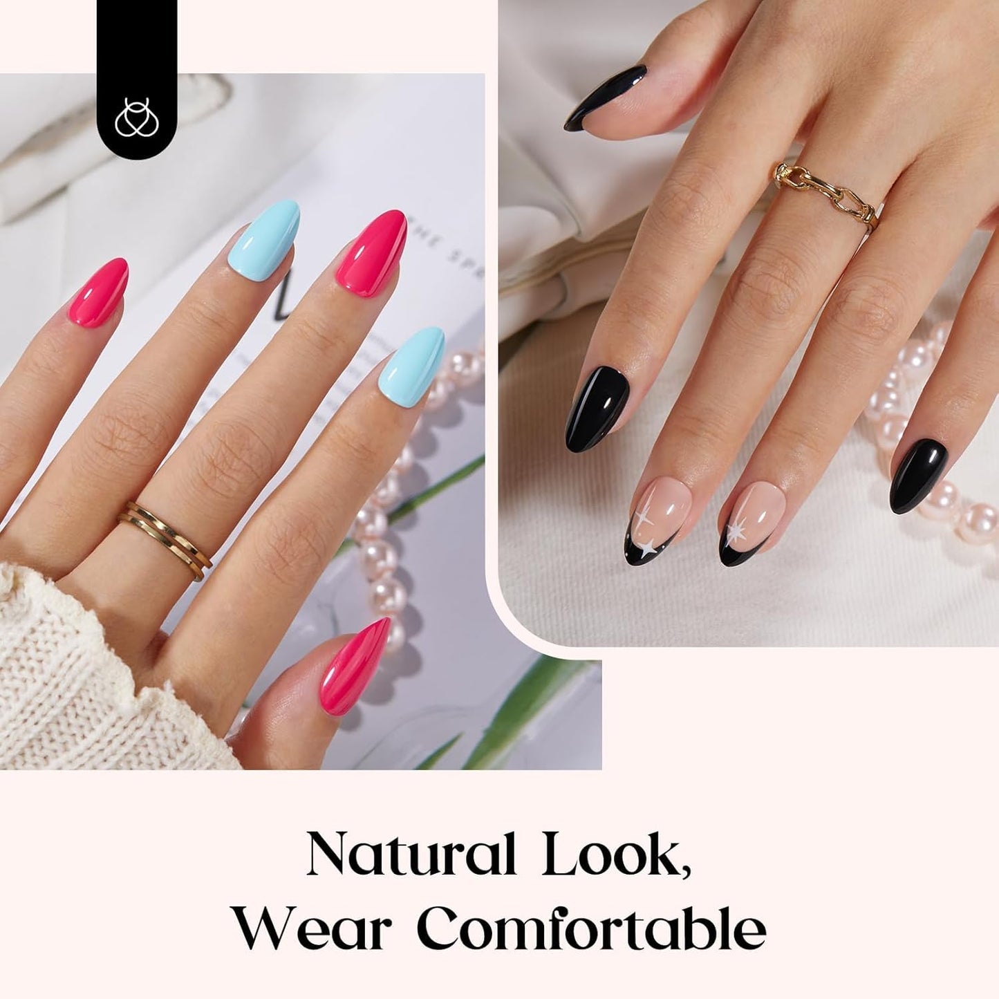 Beetles Press on Nails Kit 720Pcs 24 Colors, Short Almond Press on Nails Glossy Matte Glitter With Nail Glue & Nail Tabs Stickers, Natural Fit Lightweight Fake Nails Kit Art For Women Girls