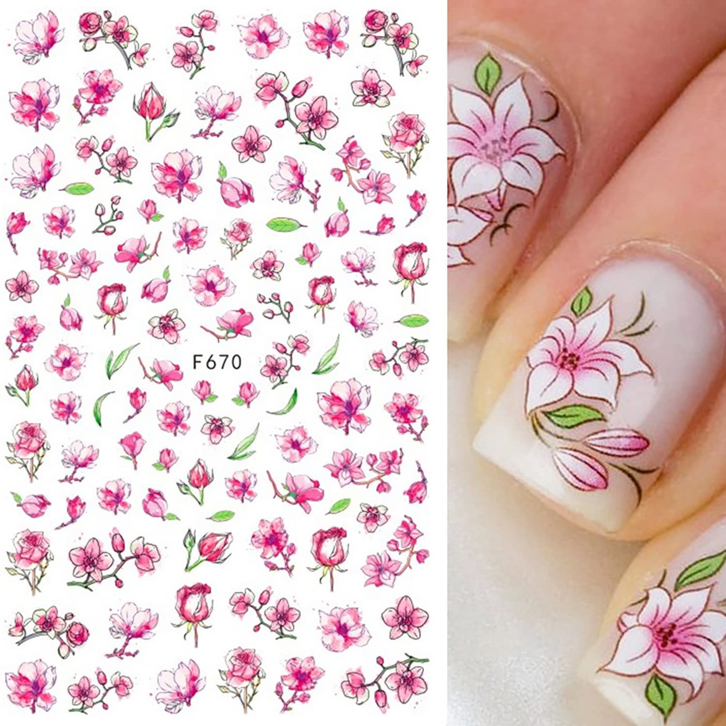 Flowers 3D Nail Decals Art Design - Holographic Peach Plum Blossom Lotus - Self-Adhesive Sticker Decoration for Women Manicure Tips Acrylic DIY Nails Art Supplies