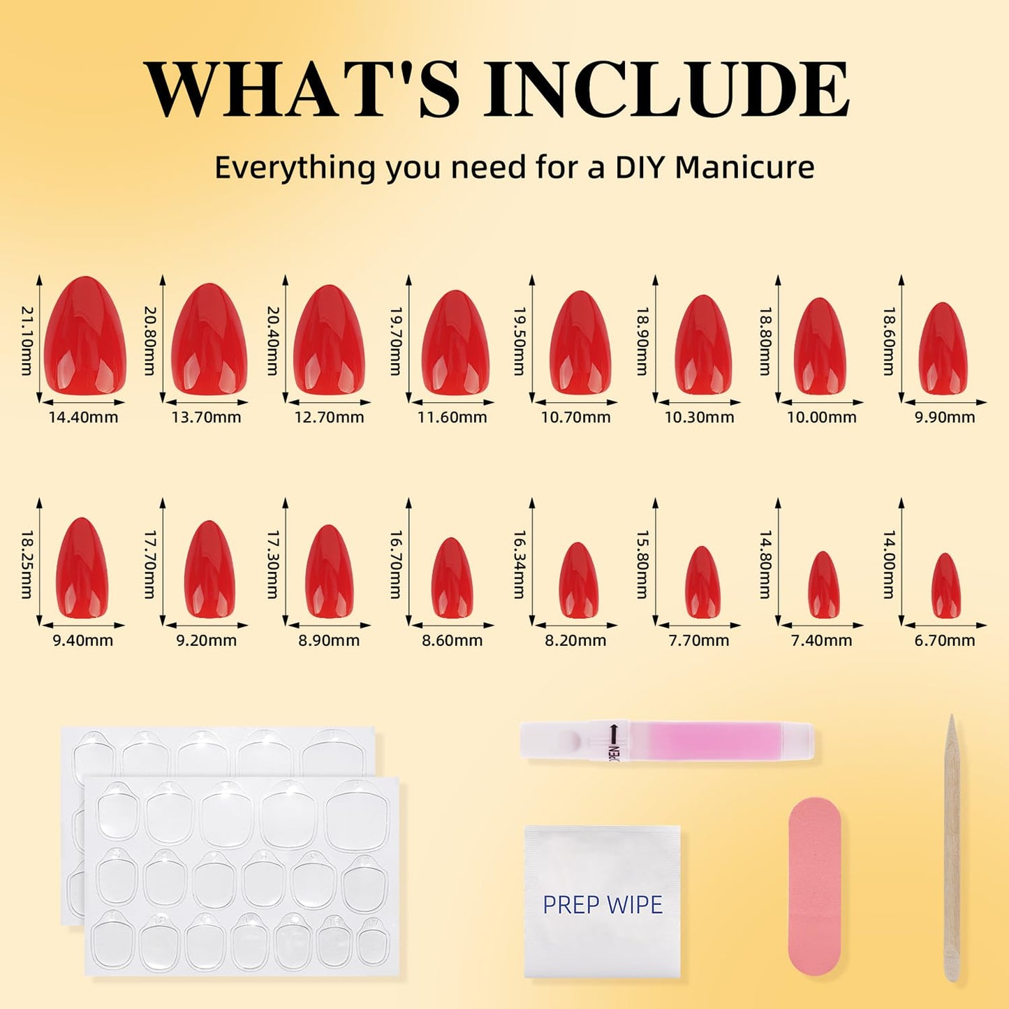 Leefrei Red Press on Nails - Glossy Short Almond Press on Nail, Fake Nails Reusable Nails Press ons for Women, 32 Pieces in 16 Sizes False Nails Kit with Glue, Cherry Heat