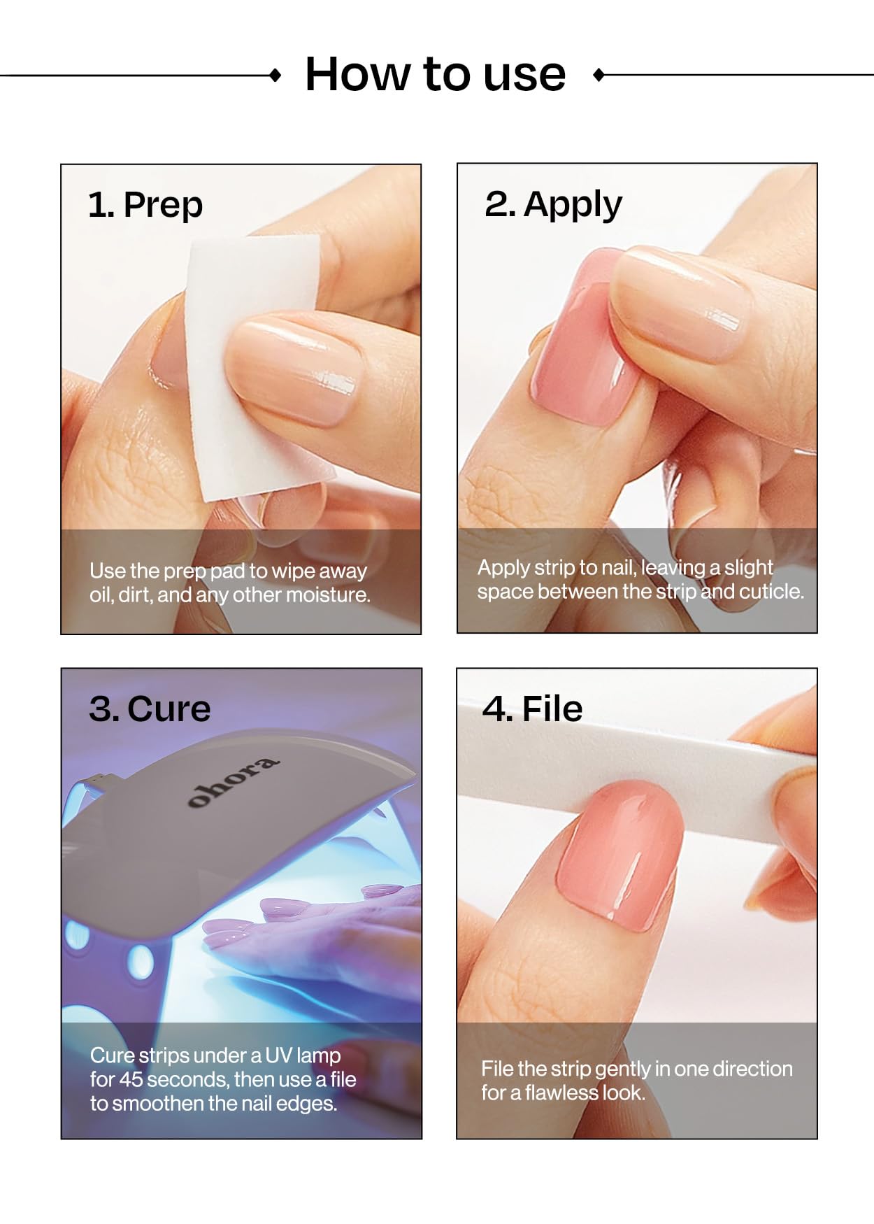 ohora Semi Cured Gel Nail Strips (N Rosy Bow) - 3D, Magnet, Pink, Gold, Works with Any Lamps, Salon-Quality, Long Lasting, Easy to Apply & Remove - Includes 2 Prep Pads, Nail File & Wooden Stick