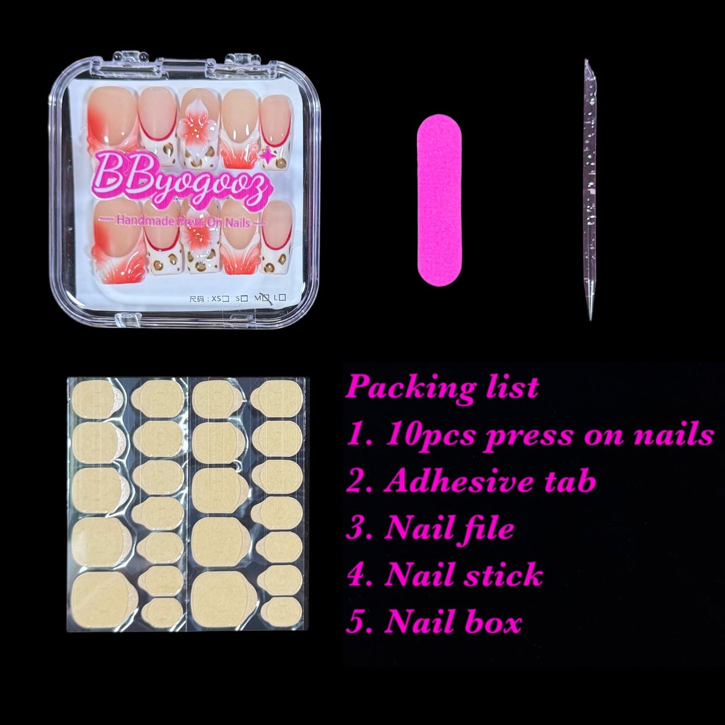 3D Handcrafted Press On Nails Medium/Short Square Length, Red French Tip Fake Nails with Leopard Print & Flower Design, Reusable Acrylic False Nails Crimbon Bloom (L)