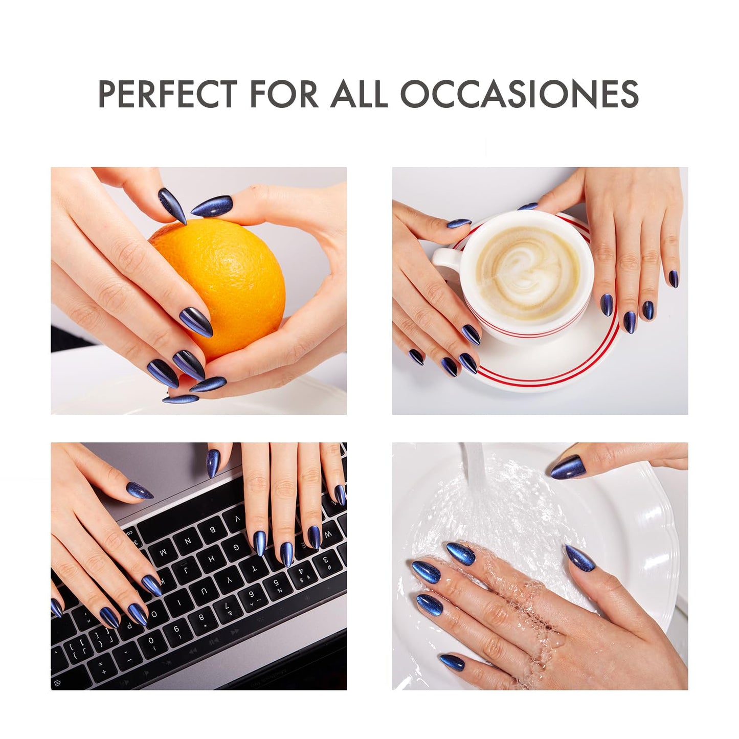 VSALON Press on Nails Almond - Deep Blue Cat Eye & Ombre Maroon Cat Eye French Tip