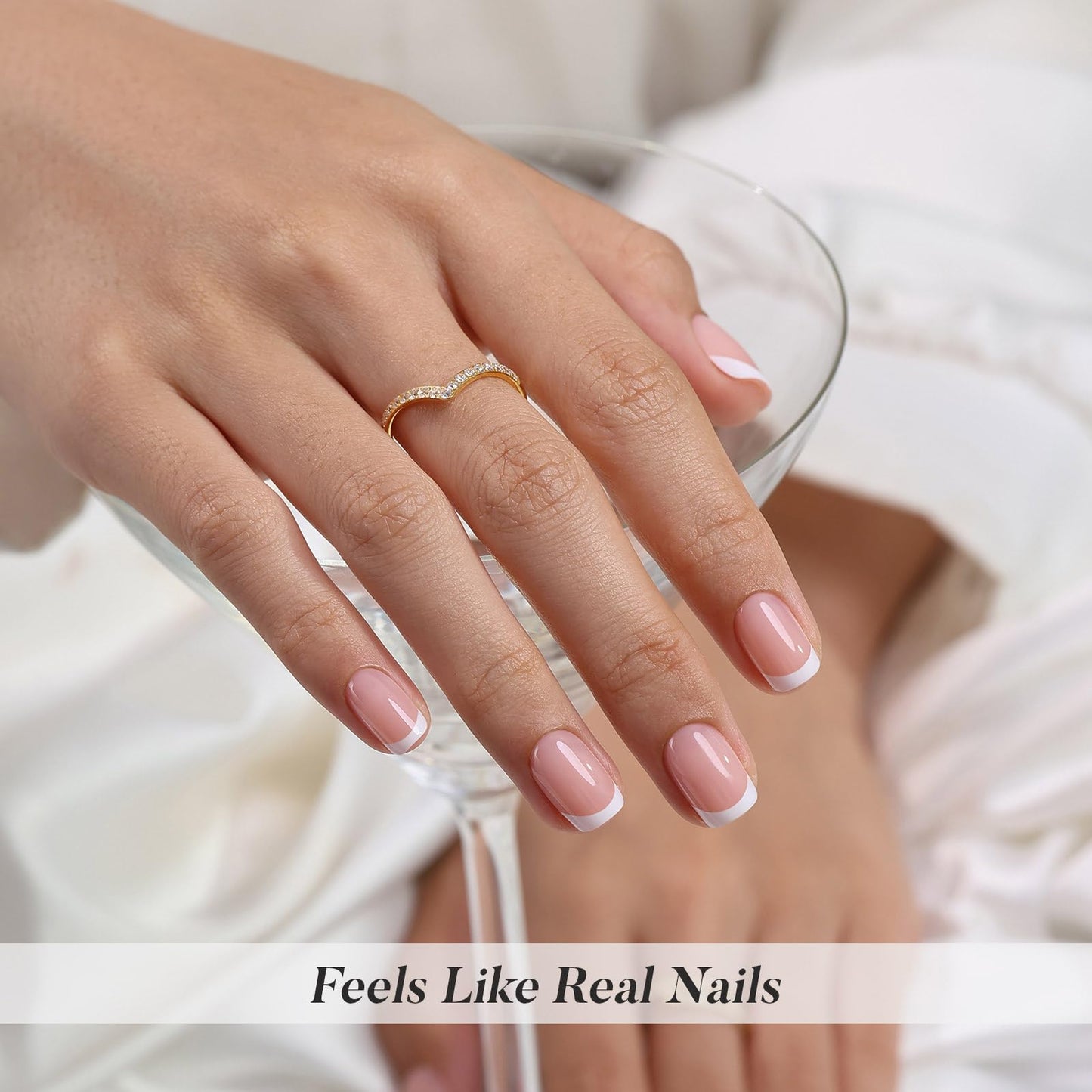 White French Tip Press on Nails - SHANGMENG Soft Gel Square Nails Short for Women Gift, Fit Perfectly & Natural Stick on Nails with Glue in 16 Sizes - 32 Reusable Fake Nails, White French