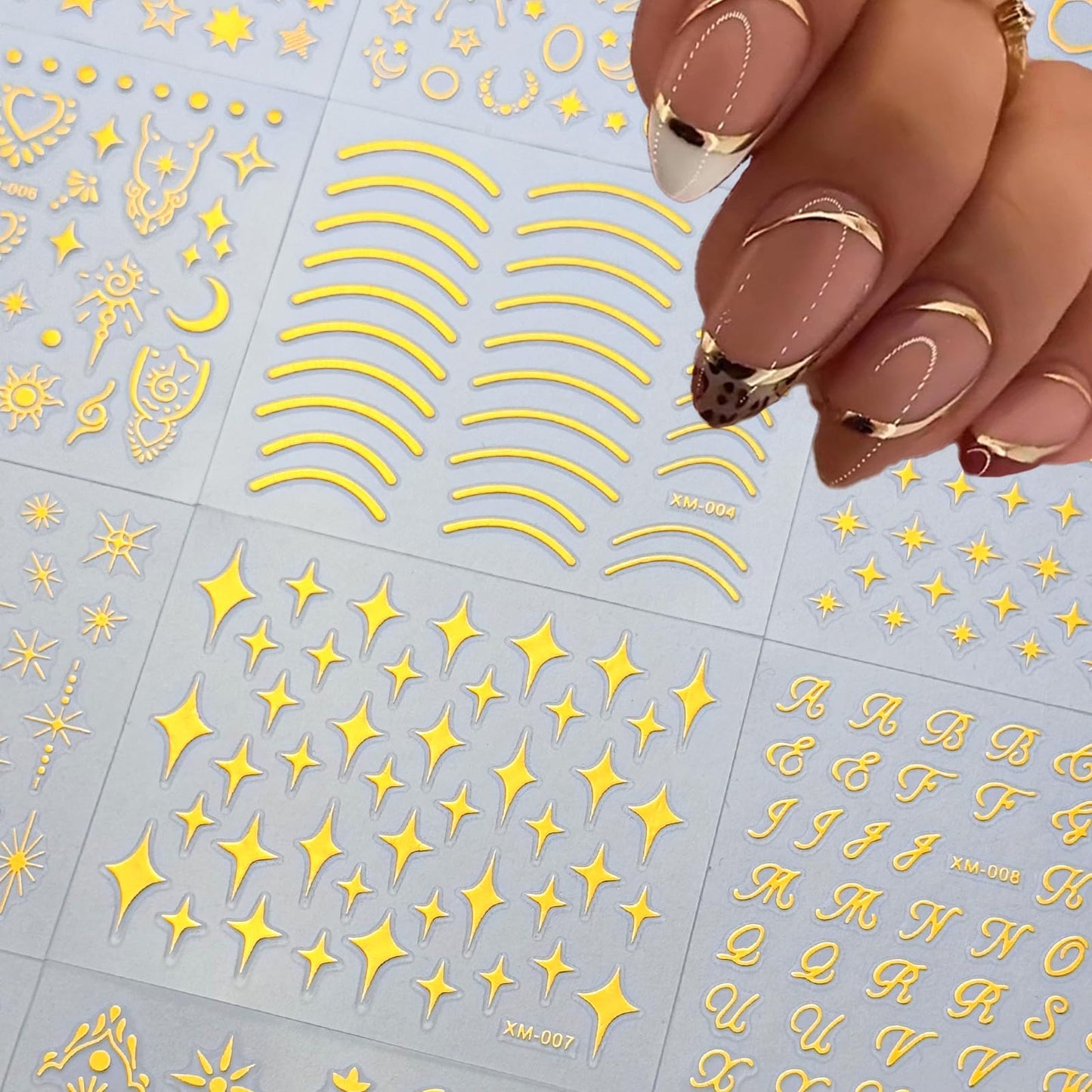 30 Sheets Gold Nail Sticker 3D Self-Adhesive Nail Decals Star Moon Heart Cute Knot Bow Design Nail Art Stickers for Women DIY Nail Art Decoration Accessories